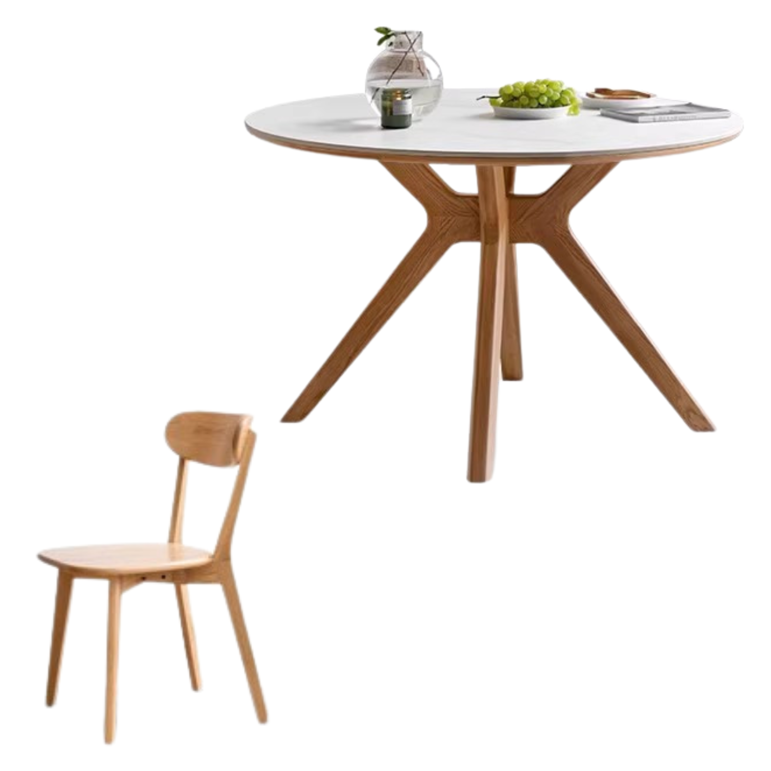 Solid Oak Wood Round Dining Table - 42 Inch Farmhouse Kitchen Table for 6 - Perfect for Family Gatherings & Dinner Parties