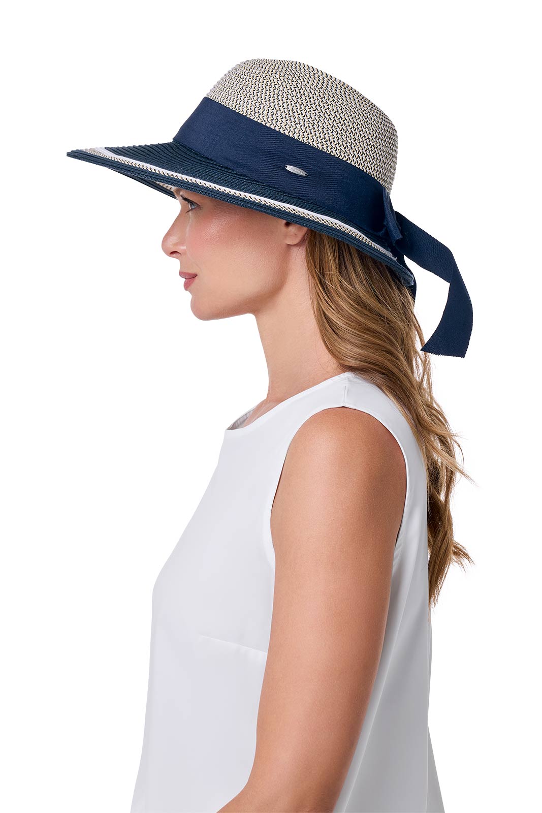 Clara Sun Hat for Women - Navy & White Colorblock Design - UV Protection Wide Brim Beach Hat for Summer, Travel & Outdoor Activities