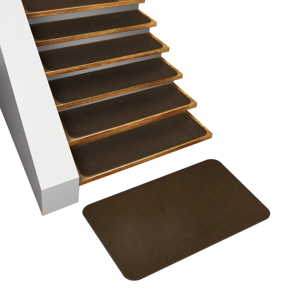 Non-Slip Carpet Stair Treads Set of 15 with Matching Landing Rug - Chocolate Brown for Home Safety and Decor | Perfect for Stairs, Hallways, and Entryways
