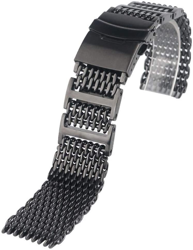20mm 22mm 24mm Stainless Steel Mesh Watch Band for Men - Black Replacement Watch Strap with Push Button Clasp | Durable & Comfortable Wristband for Business, Casual & Formal Occasions
