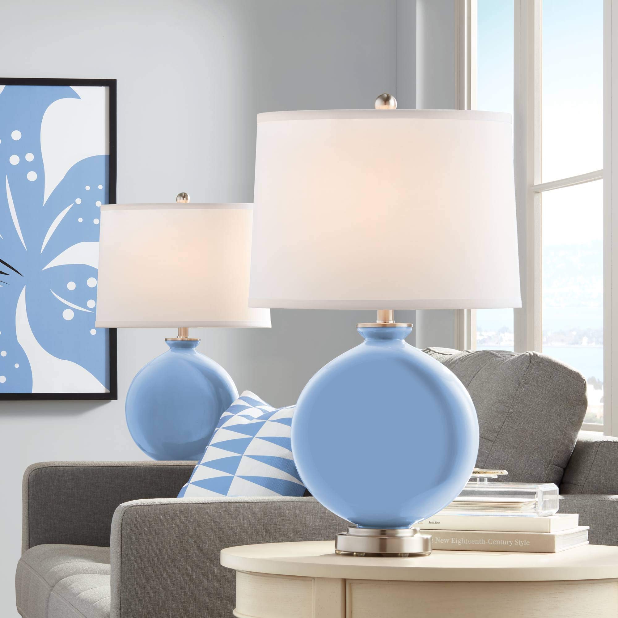 Color + Plus Placid Blue Carrie Table Lamp Set of 2 - Modern Bedside Lighting for Bedroom, Living Room & Office - Energy Efficient LED Desk Lamps with Soft Glow