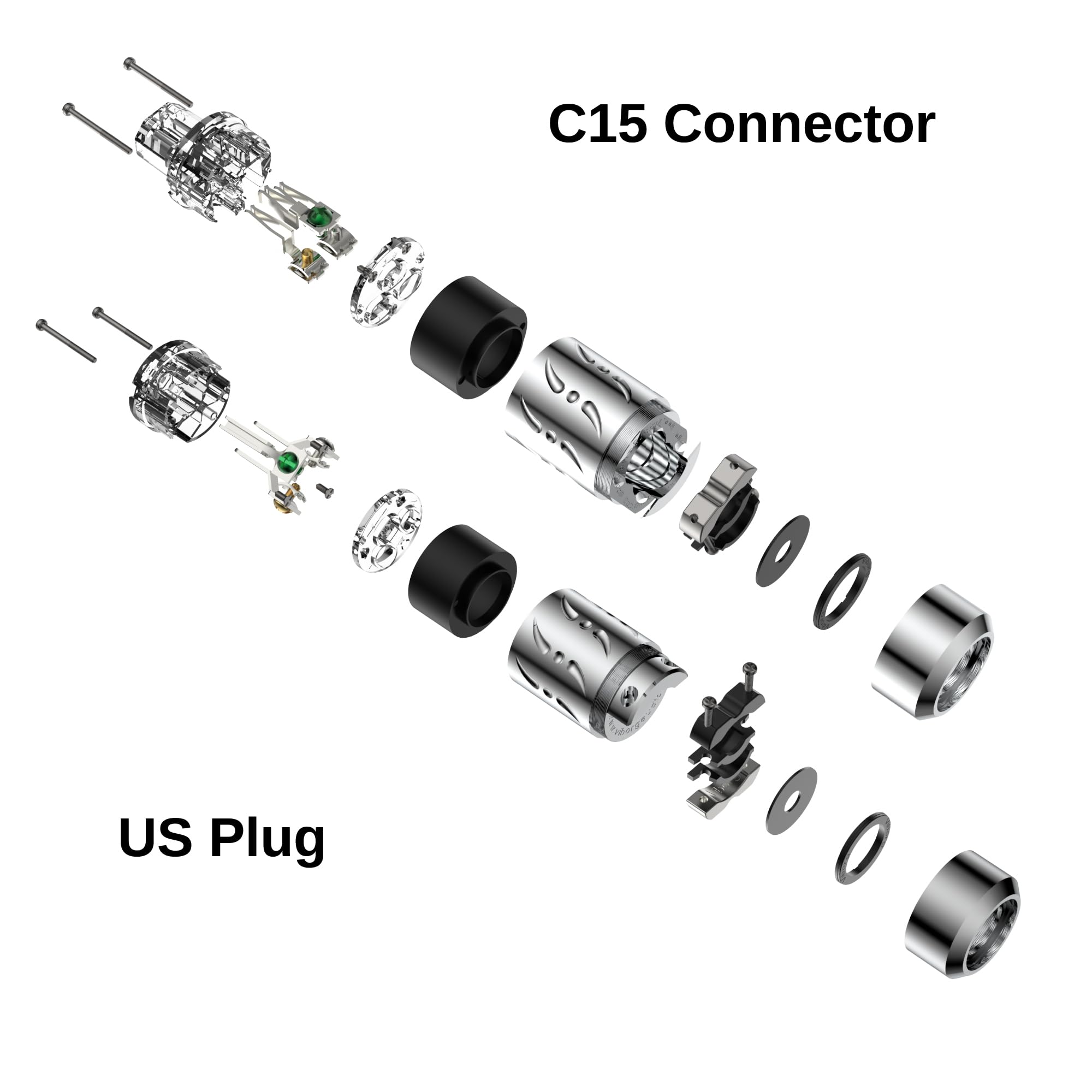 Premium Viborg VM512S+VF512S Silver-Plated Pure Copper Non-Magnetic HiFi Power Plug & IEC C15 Connector - Audiophile-Grade US Power Plug for DIY Power Cables - Perfect for High-End Audio Systems, Home Theater, and Professional Recording Studios