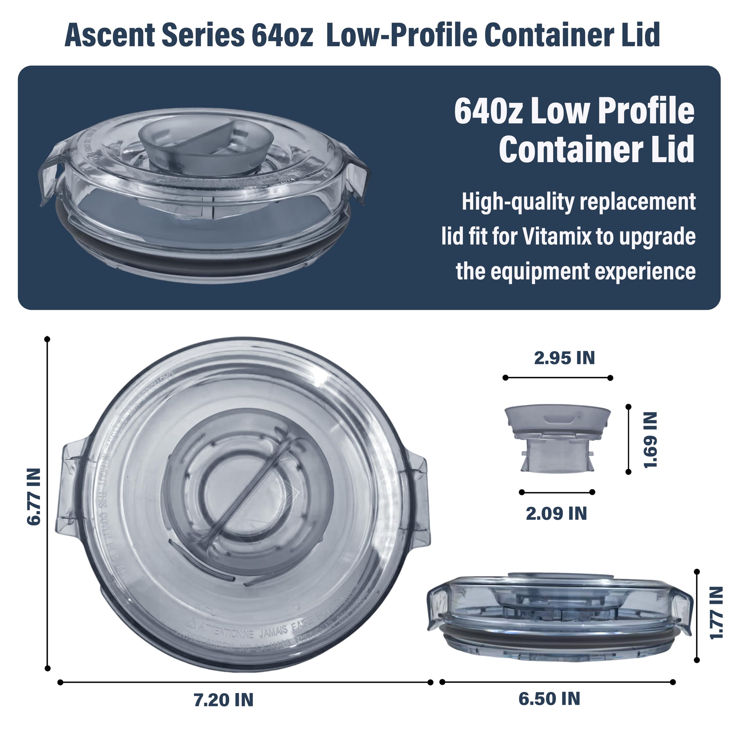 Vitamix Blender Replacement Lid - Compatible with A3500, A3300, A2500 Venturist Pro 64oz Low-Profile Pitcher - 2-Part Lid with Plug - Perfect for Smoothies, Soups & Nut Butters - Durable Vitamix Accessory Replacement
