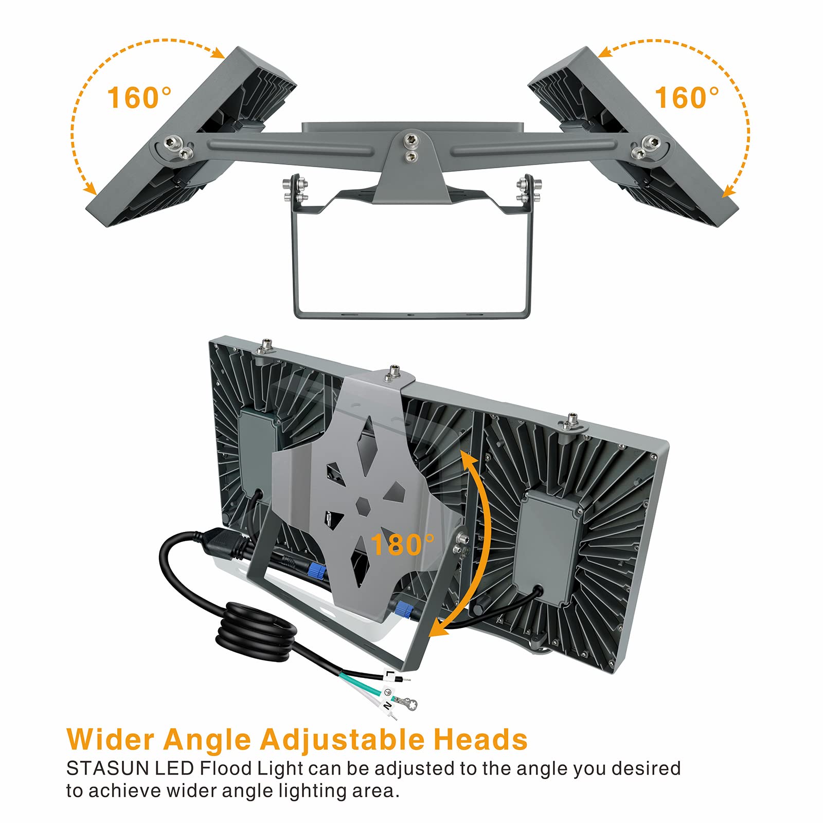 STASUN 450W LED Flood Light Outdoor, 40500lm High Brightness Security Light with 330° Wide Angle, 5000K Daylight White, 3 Adjustable Heads, IP66 Waterproof - Perfect for Yard, Stadium, Parking Lot, Warehouse & Backyard Lighting