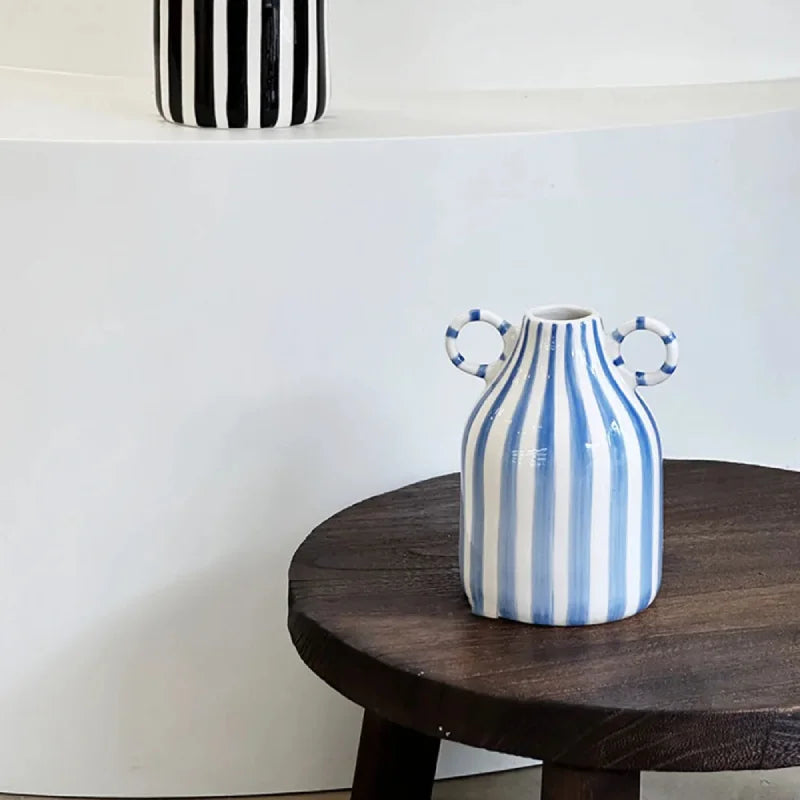 Handmade Stripe Loop Ceramic Vase - Elegant Home Decor for Living Room, Dining Table & Office Desk | Perfect for Flowers & Centerpiece Arrangements
