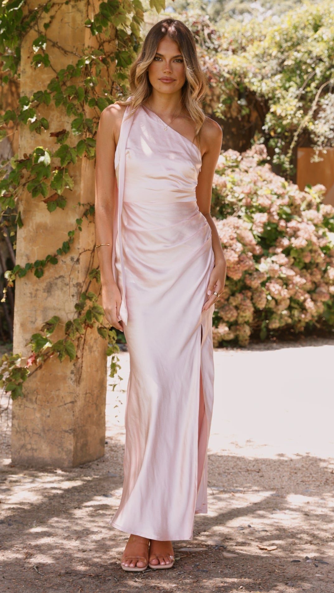 Halle One Shoulder Long Maxi Dress for Women - Elegant Pink Formal Gown for Evening Parties, Prom, Weddings & Special Occasions