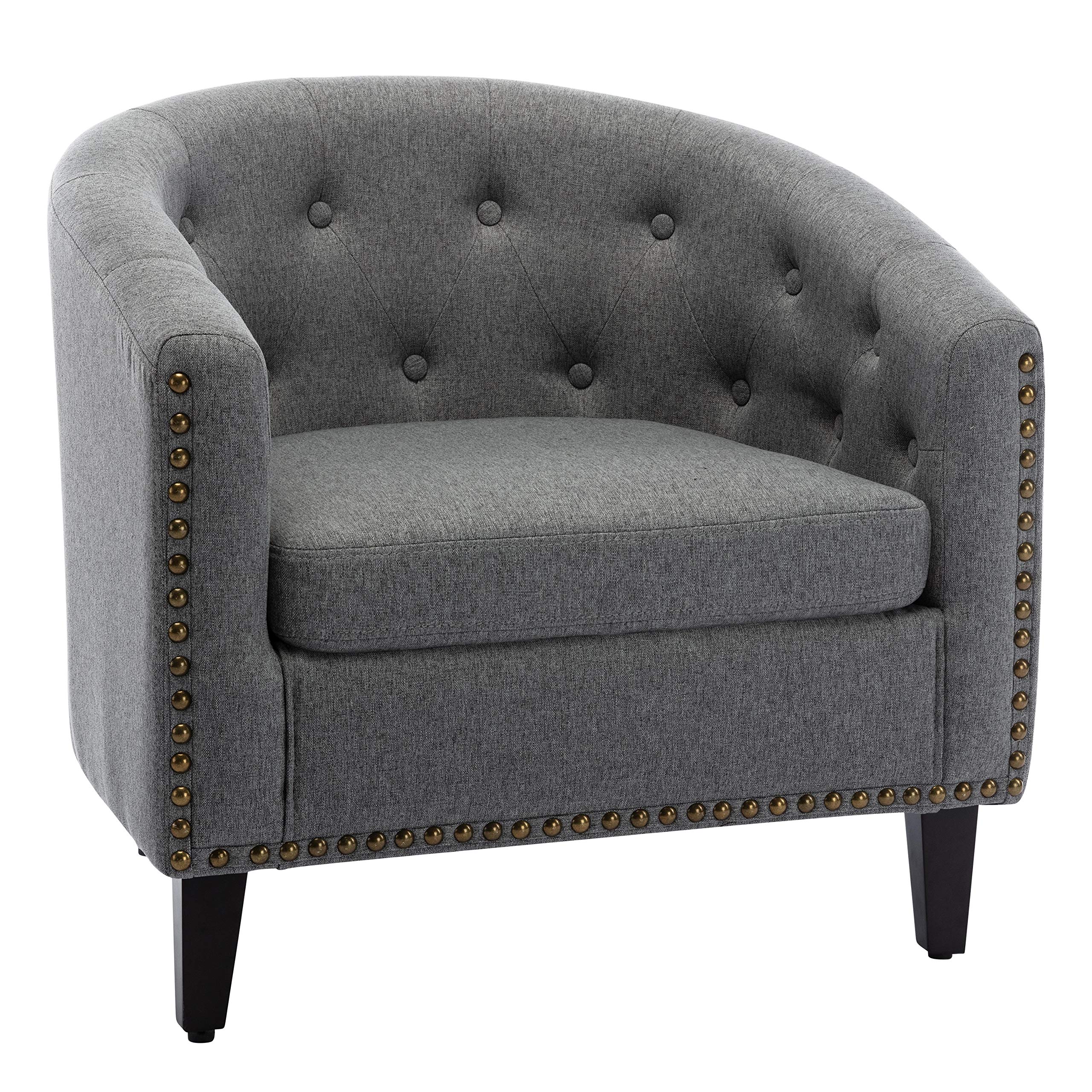 Barrel Accent Chair with Arms - Linen Fabric Club Chair, Upholstered Bucket Tub Chair for Living Room & Bedroom - Gray | Perfect for Reading Nook, Lounge Area & Home Office