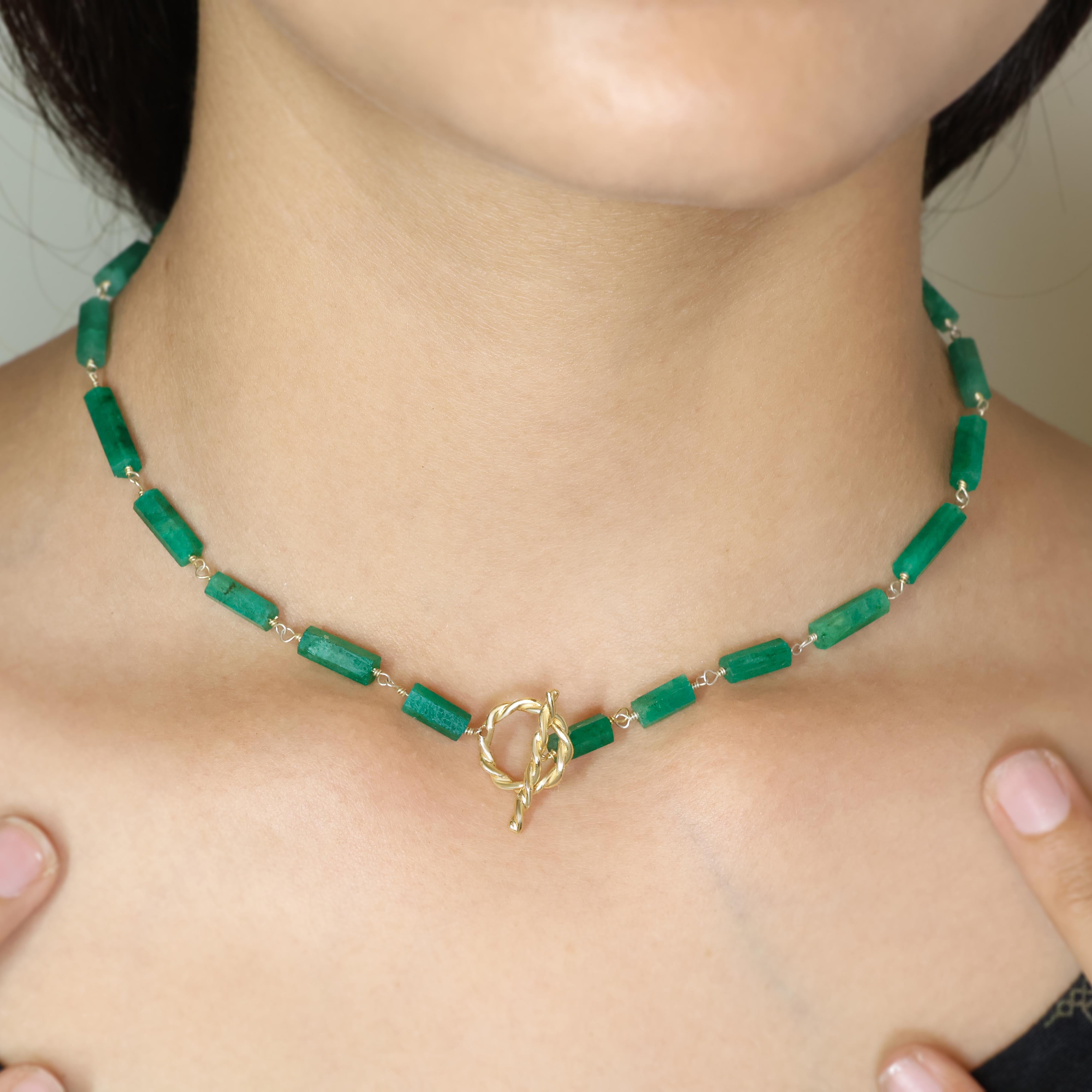 Emerald Green Hexagon Designer Pencil Necklace with Toggle Clasp - Elegant Jewelry Gift for Women, Perfect for Office, Party & Everyday Wear