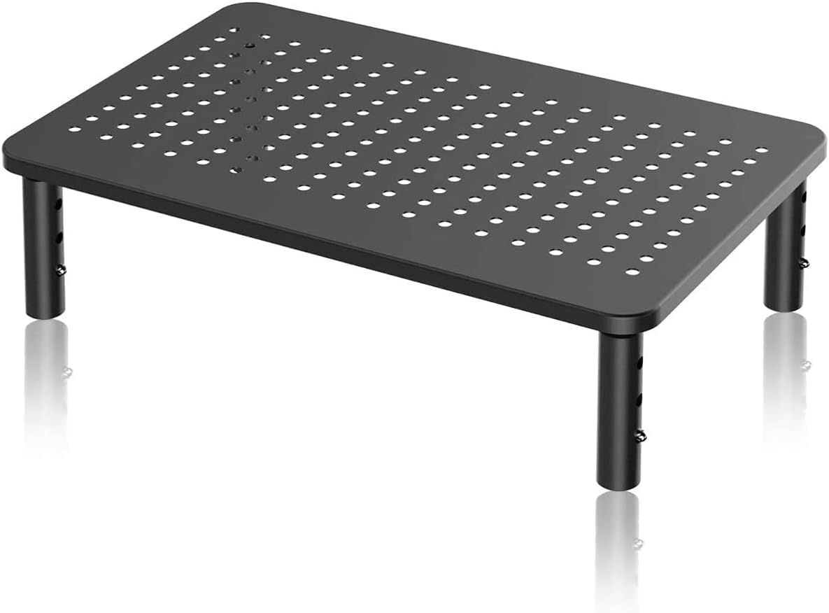 Suptek Adjustable Monitor Stand Riser - Ergonomic Vented Metal Platform for Computer, Laptop, Printer & Flat Screen Displays - 3 Height Settings with Under Desk Storage - Perfect for Home Office & Workspace Organization (MST003)