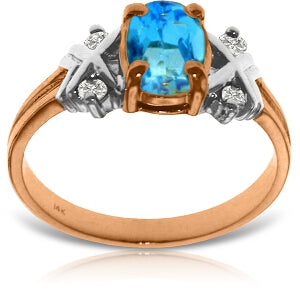0.97 Carat 14K Solid Rose Gold XO Blue Topaz Diamond Ring for Women - Elegant Engagement, Wedding, Anniversary Gift - Perfect for Valentine's Day, Birthday & Special Occasions