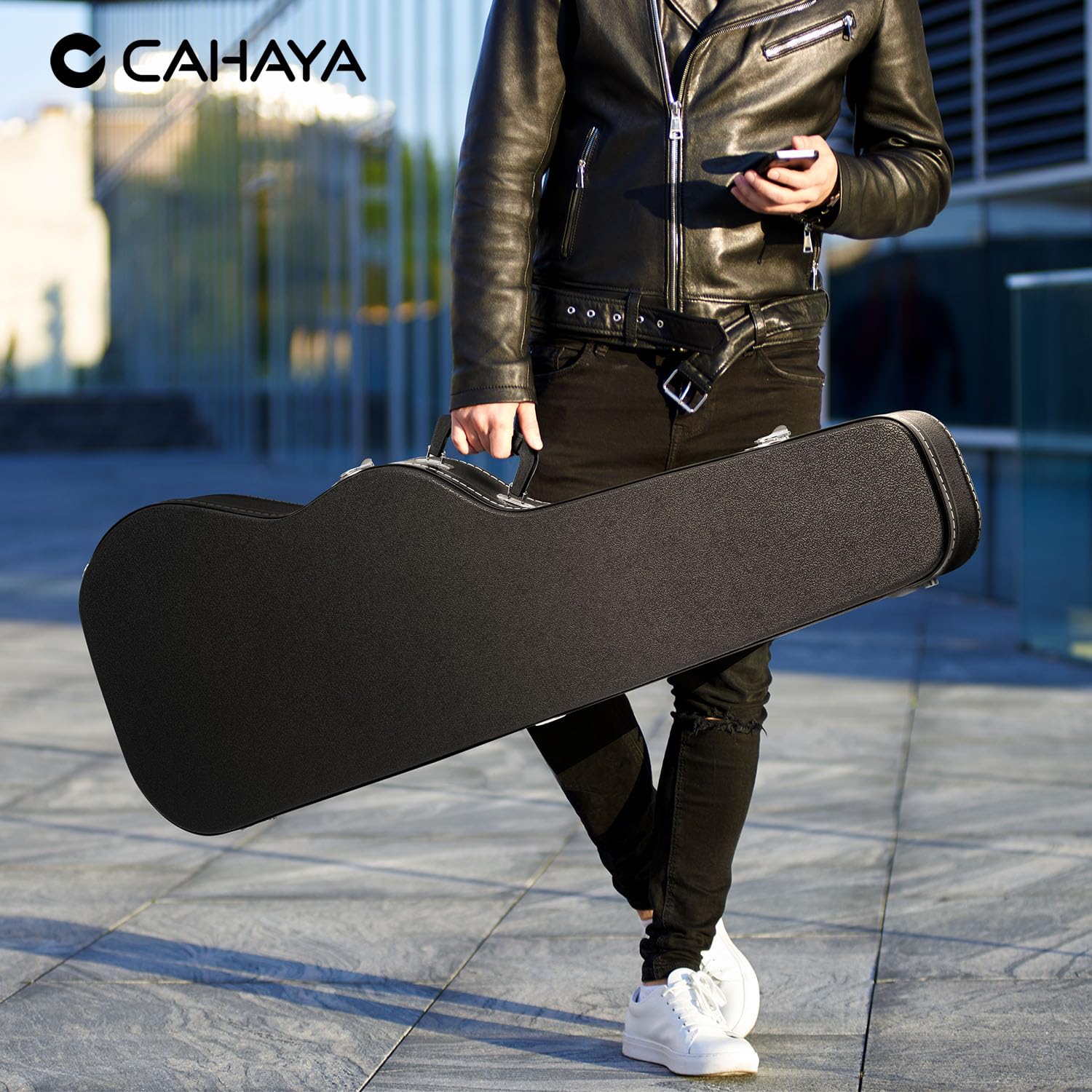 CAHAYA Electric Guitar Hardshell Case - 0.98inch Thick Padded Protection with Lock & 2 Keys - Portable ST Electric Guitar Bag (Black CY0343) for Travel, Gig & Storage