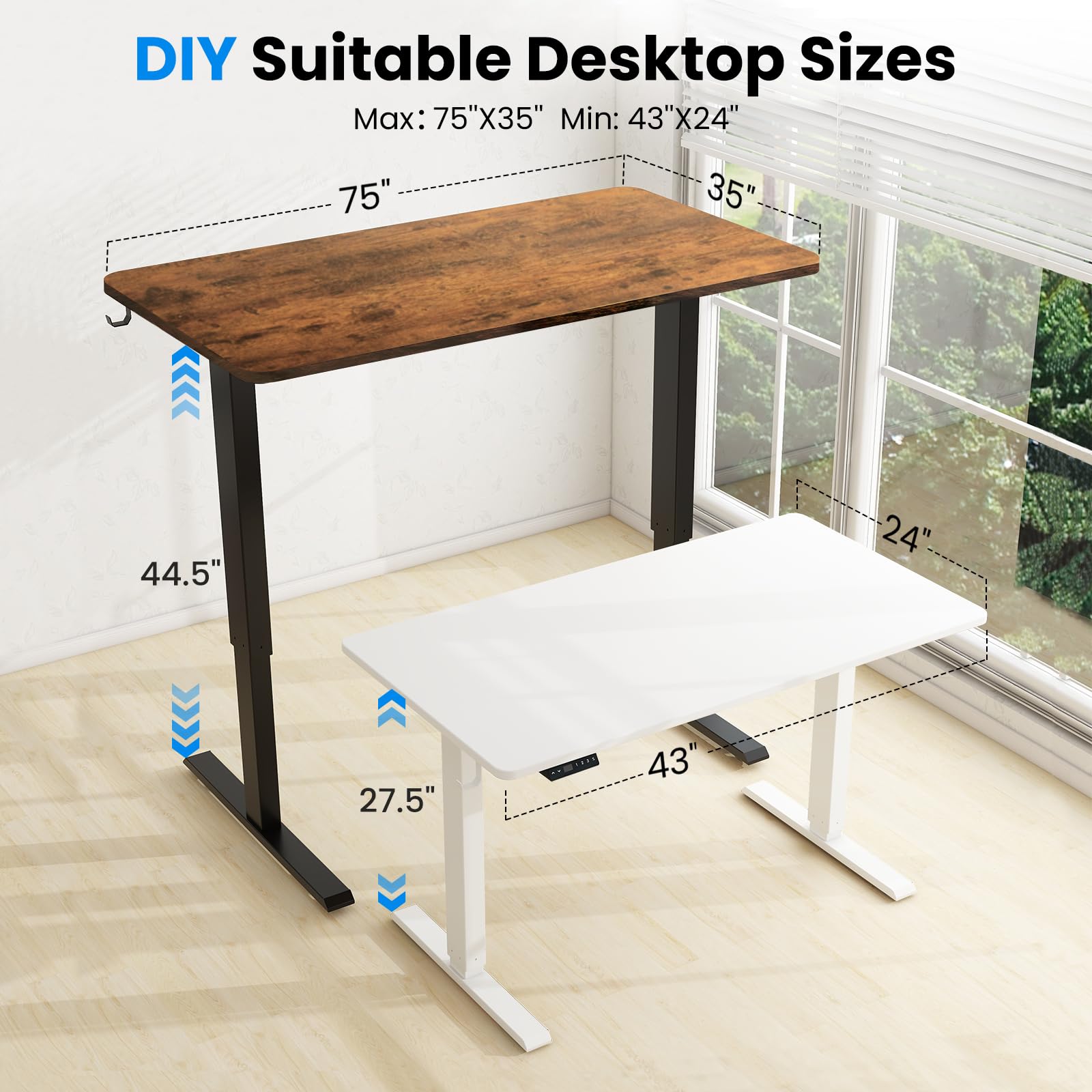 Electric Standing Desk Frame - Height Adjustable Desk Legs for 75