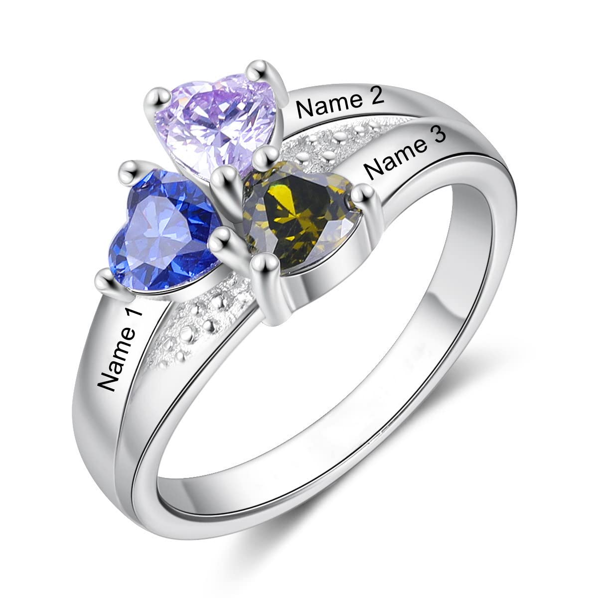 Personalized Mothers Rings with 3 Simulated Birthstones - Custom Name Rings for Women in 925 Sterling Silver - Engraved Promise Rings for Her, Grandma - Perfect Mothers Day & Birthday Gifts for Special Occasions & Family Celebrations