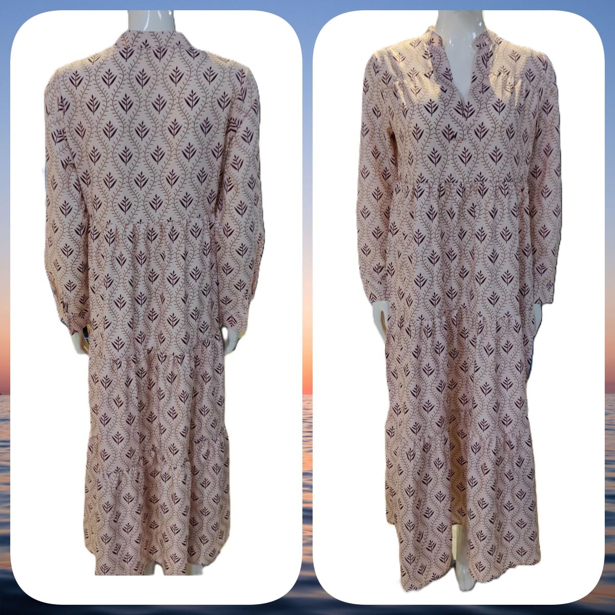 Plus Size Boho Floral Print Long Sleeve Maxi Dress for Women - V Neck Tiered Flowy Long Dress for Casual Wear, Beach Vacation & Summer Outfits