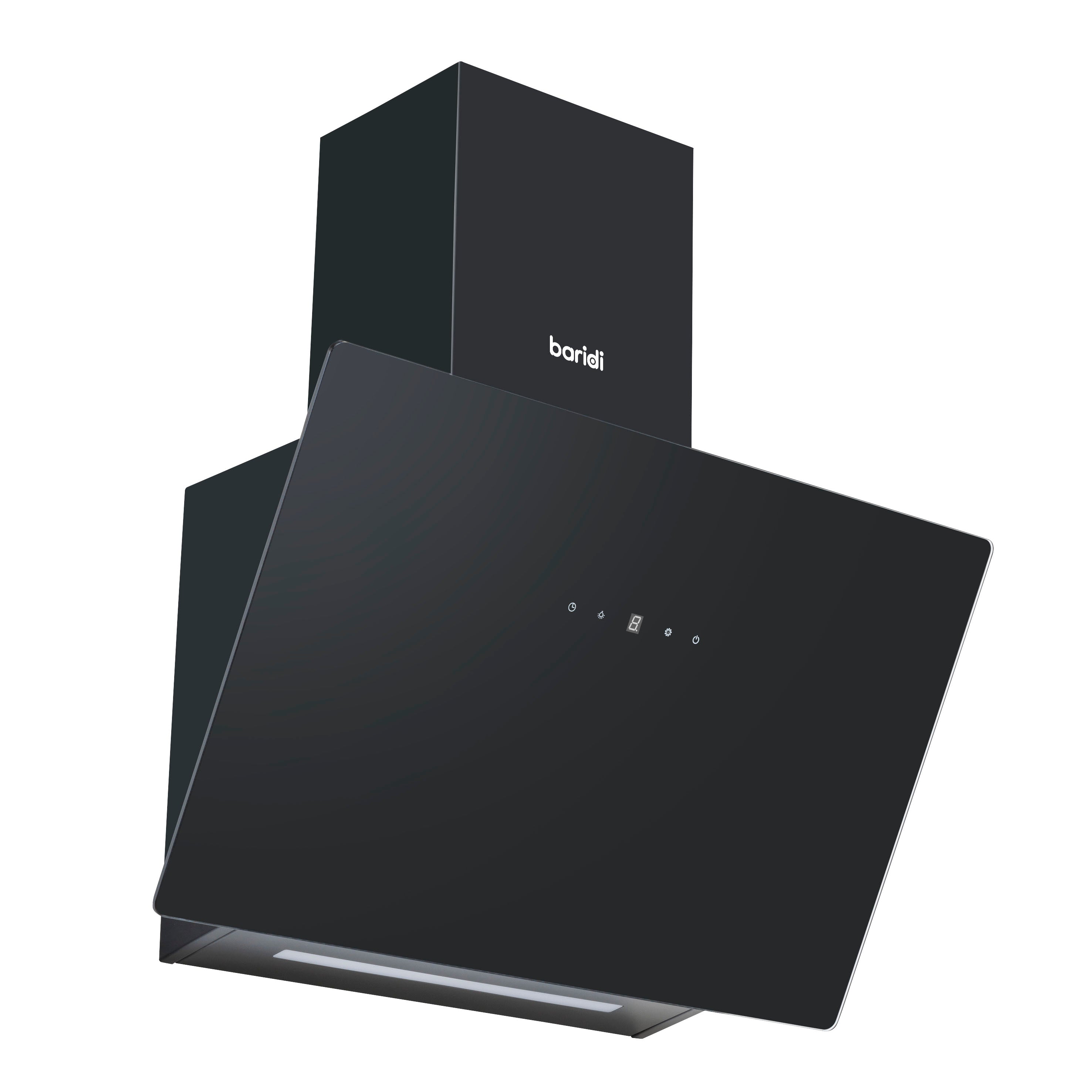 Baridi 60cm Angled Chimney Range Hood with Carbon Filters - Touch Control & LED Lighting - Black Glass Kitchen Exhaust Fan - Perfect for Modern Kitchens, Apartments & Open-Plan Homes (Model DH105)