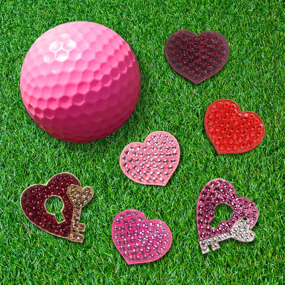 Premium Magnetic Crystal Golf Ball Marker with Hat Clip - Heart Design | Perfect Golf Accessories for Men & Women | Ideal for Tournaments, Practice & Gifts
