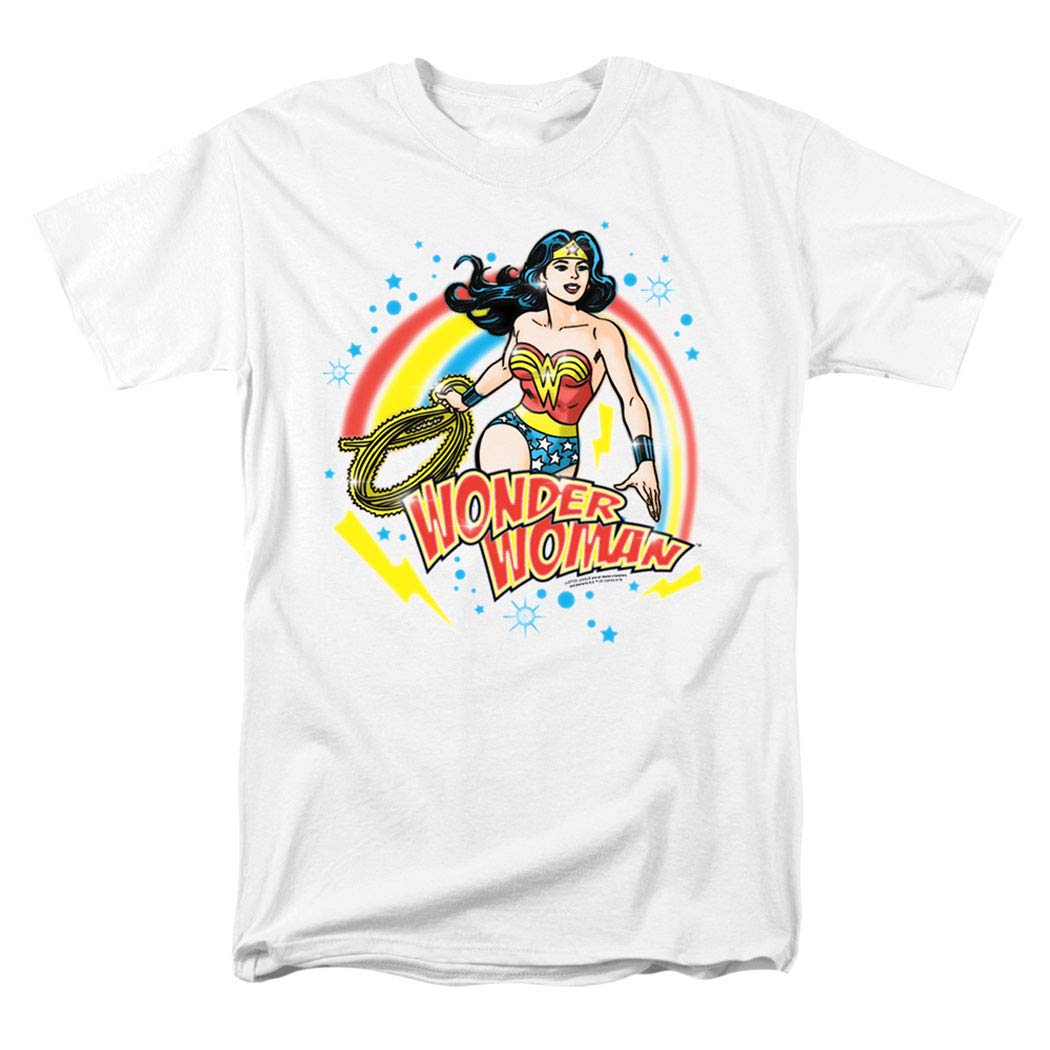 Popfunk Classic Wonder Woman Pop Art T-Shirt & Stickers - Superhero Graphic Tee for Women & Collectible Stickers - Perfect for Cosplay, Comic Con & DC Fans