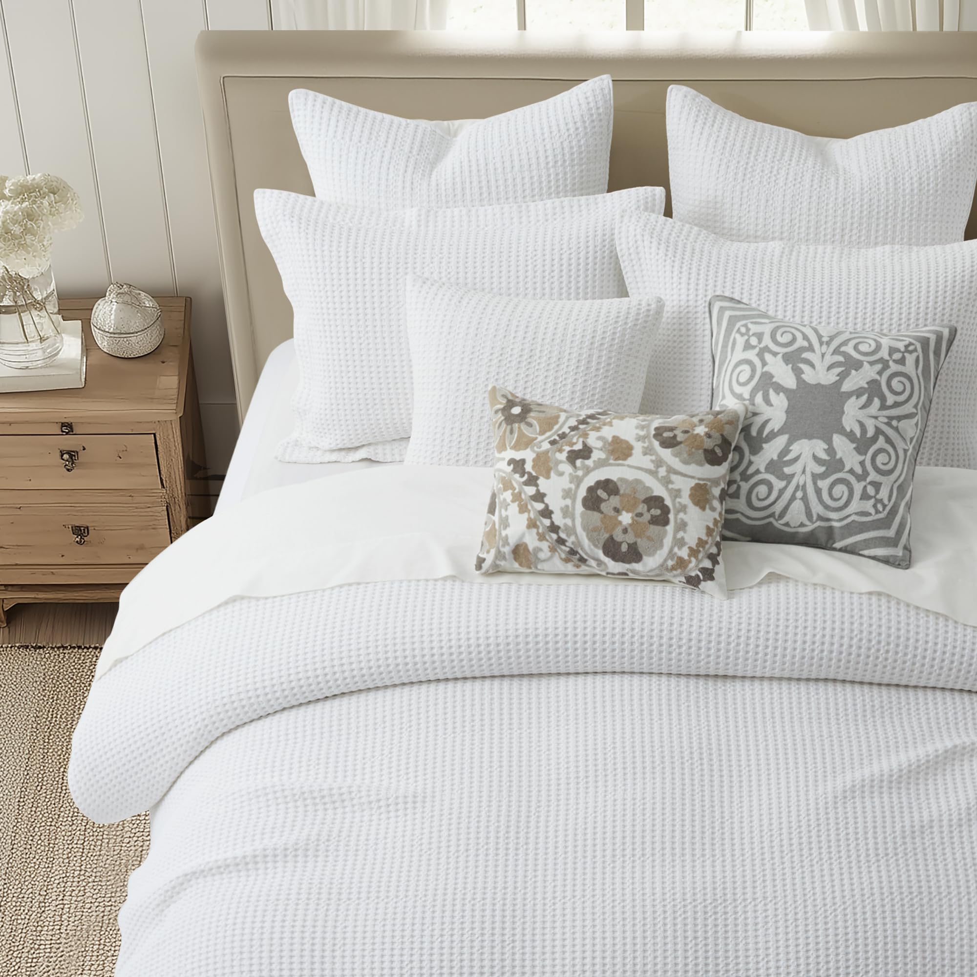 Levtex Home Mills Waffle Weave Duvet Cover Set - Twin/Twin XL White Cotton Duvet Cover + Standard Pillowcase - 66 x 88 Inches - Soft Breathable Bedding for Cozy Bedroom & Guest Room Decor