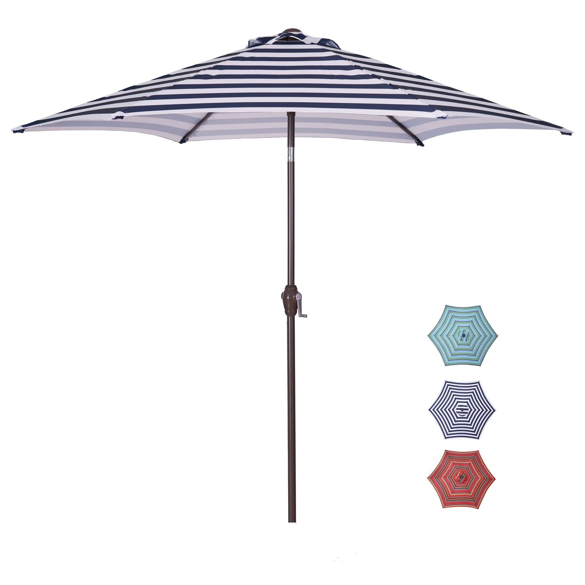 8.6FT Outdoor Patio Umbrella with 6 Sturdy Ribs - Blue White Stripes Market Canopy for Garden, Lawn, Poolside & Backyard - Perfect for Picnics, BBQs and Outdoor Dining