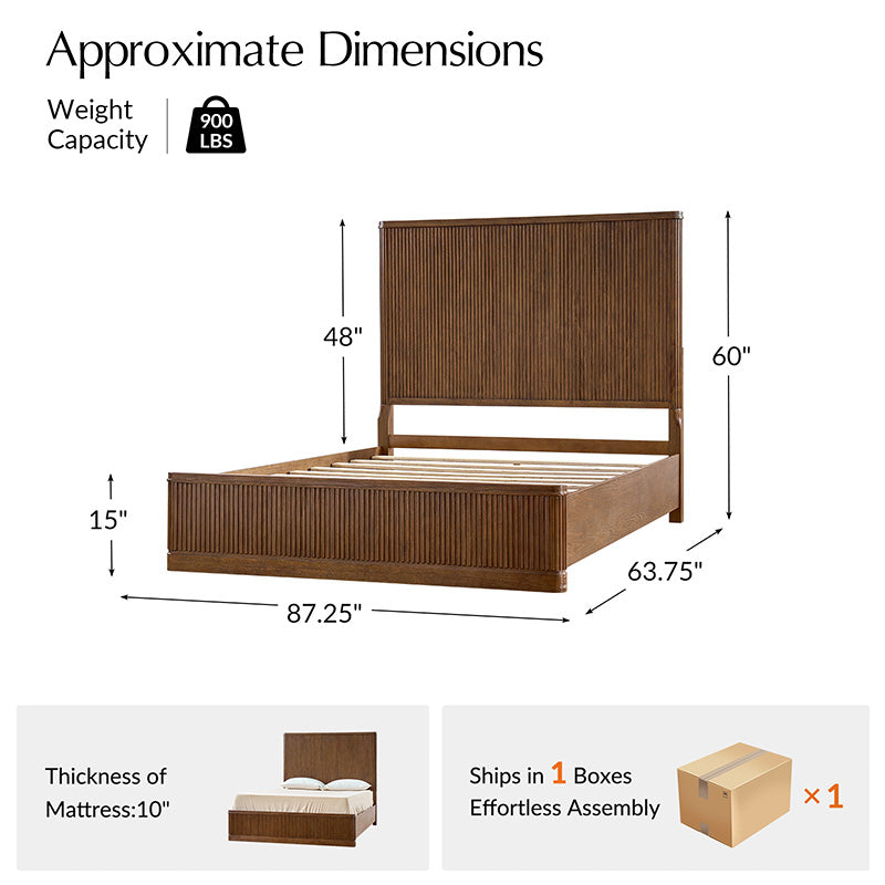 Modern Fluted Solid Wood Bed with Oak Texture – Elegant & Durable Bedroom Furniture for Home Decor | Perfect for Master Bedroom, Guest Room & Apartment