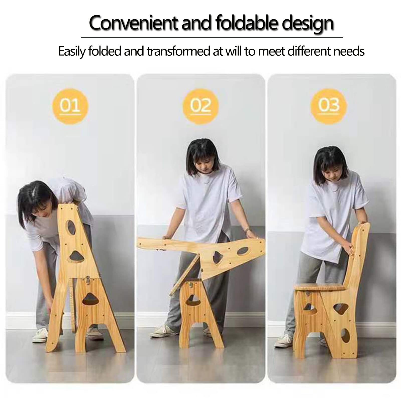 FADUNI 4-Step Wooden Folding Step Stool Ladder - Portable Kitchen Ladder, Indoor/Outdoor Step Stool for Home, Garden, and Plant Care | Non-Slip Safety Ladder for Reaching High Shelves, Changing Light Bulbs, and Home Maintenance