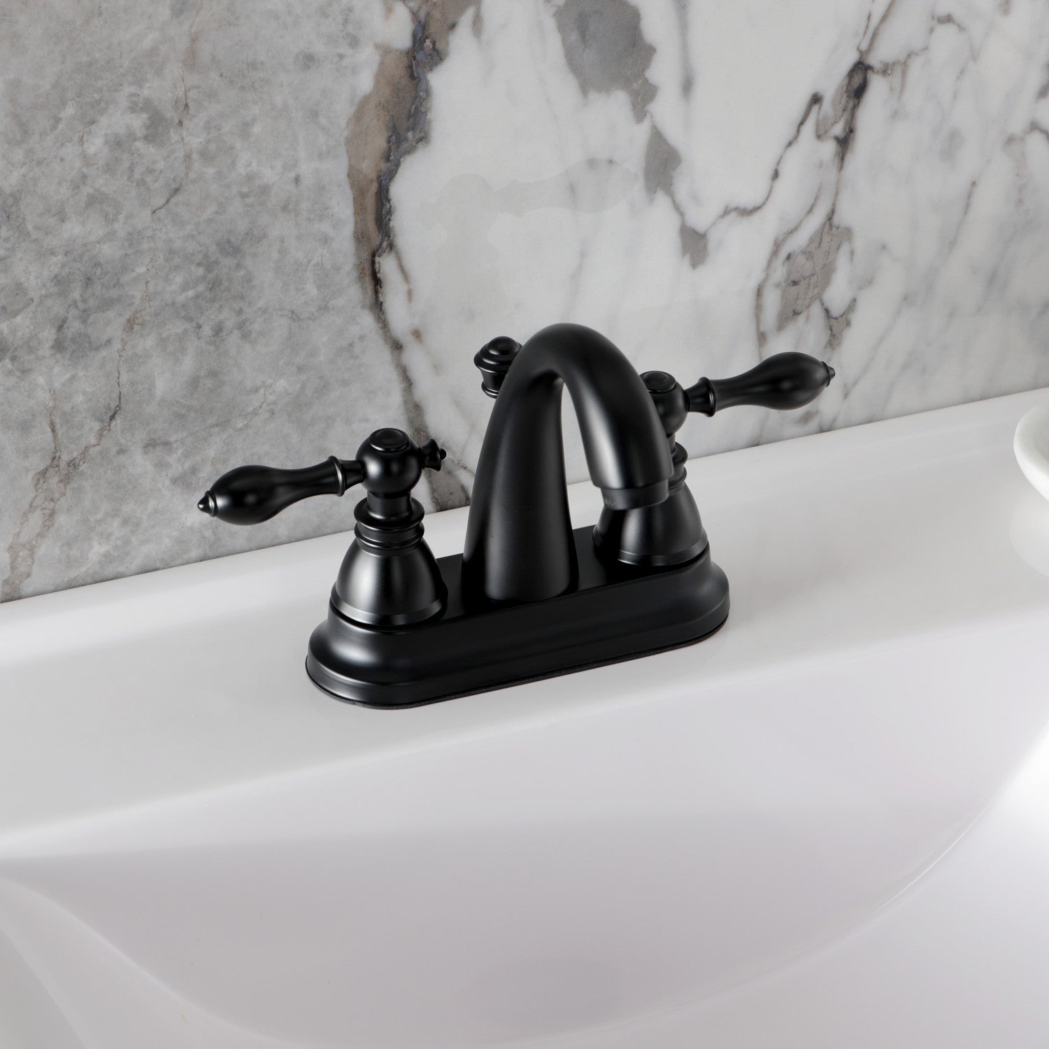 FSY5610ACL Matte Black Double Handle 3-Hole Deck Mount 4-Inch Centerset Bathroom Faucet with Pop-Up Drain - Classic American Design for Bathroom Sink Vanity Upgrade