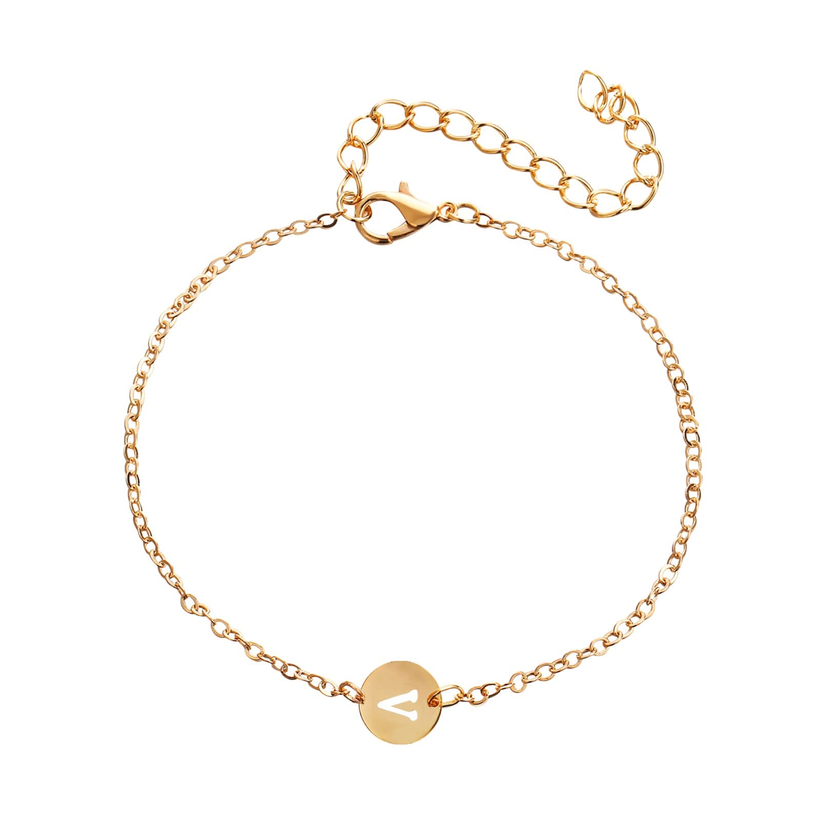 Personalized Initial Bracelet for Men & Women - 18K Gold Plated Stainless Steel Letter Charm Bracelet with Dainty Coin & Disc Nameplate - Custom Engraved Gift for Him/Her - Perfect for Anniversaries, Birthdays & Everyday Wear (Size: One Size, Letter V)