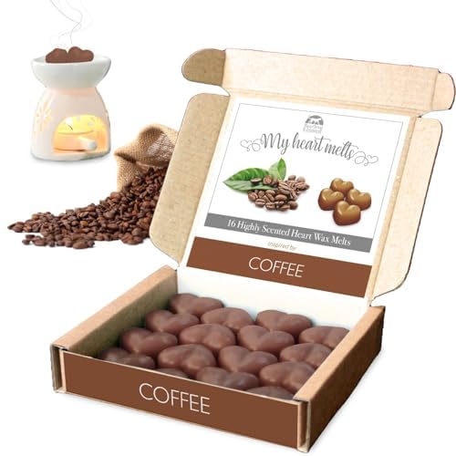 16-Pack Coffee Scented Wax Melts - Heart Shaped, 5g Each - Eco-Friendly Gift Box - Flameless Wax Cubes for Warmers | Perfect for Home, Office & Relaxation