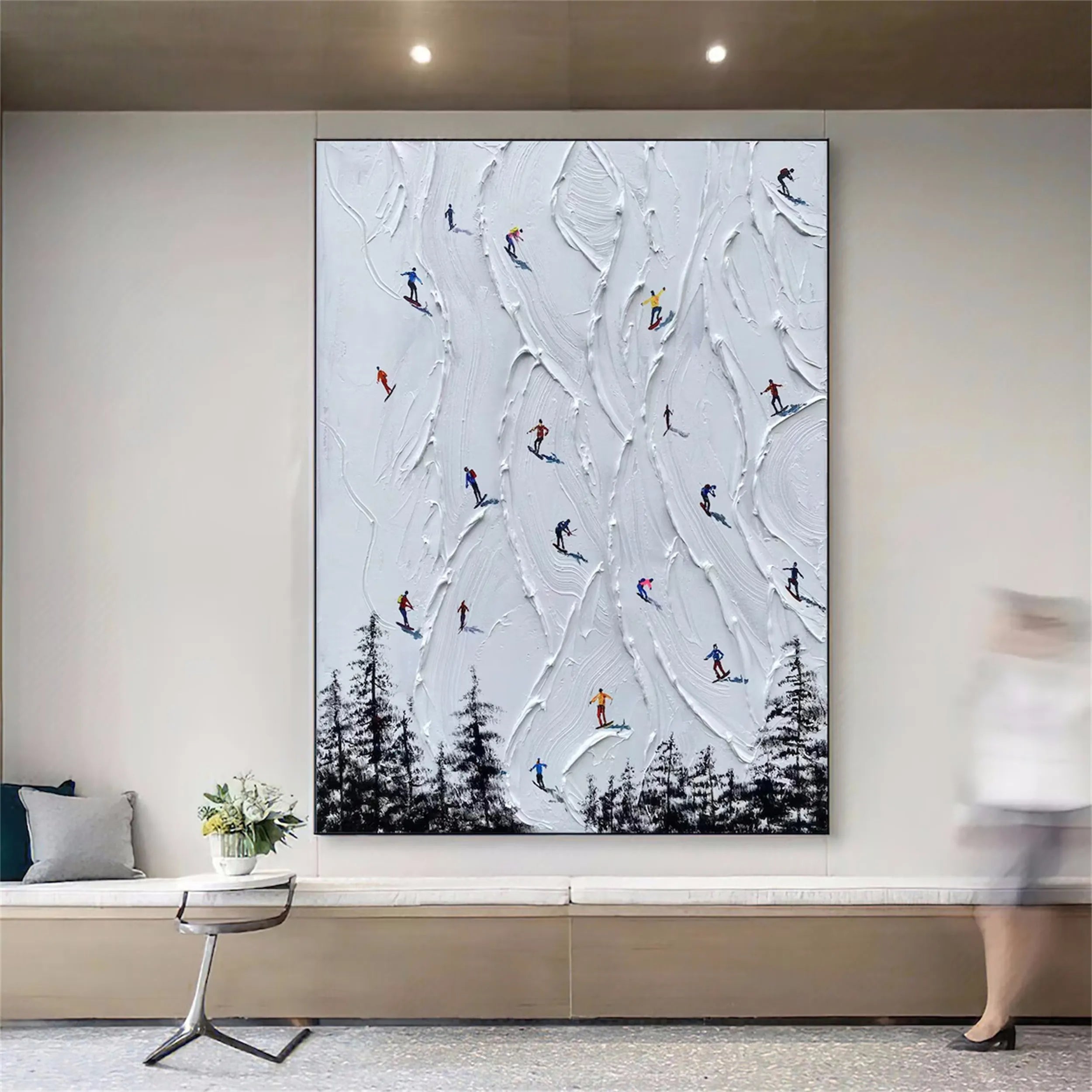 Premium Skiing Sport Art Textured Painting Canvas Wall Decor - Winter Sports Themed Artwork #MM223 - Perfect for Living Room, Ski Lodge & Cabin Decor