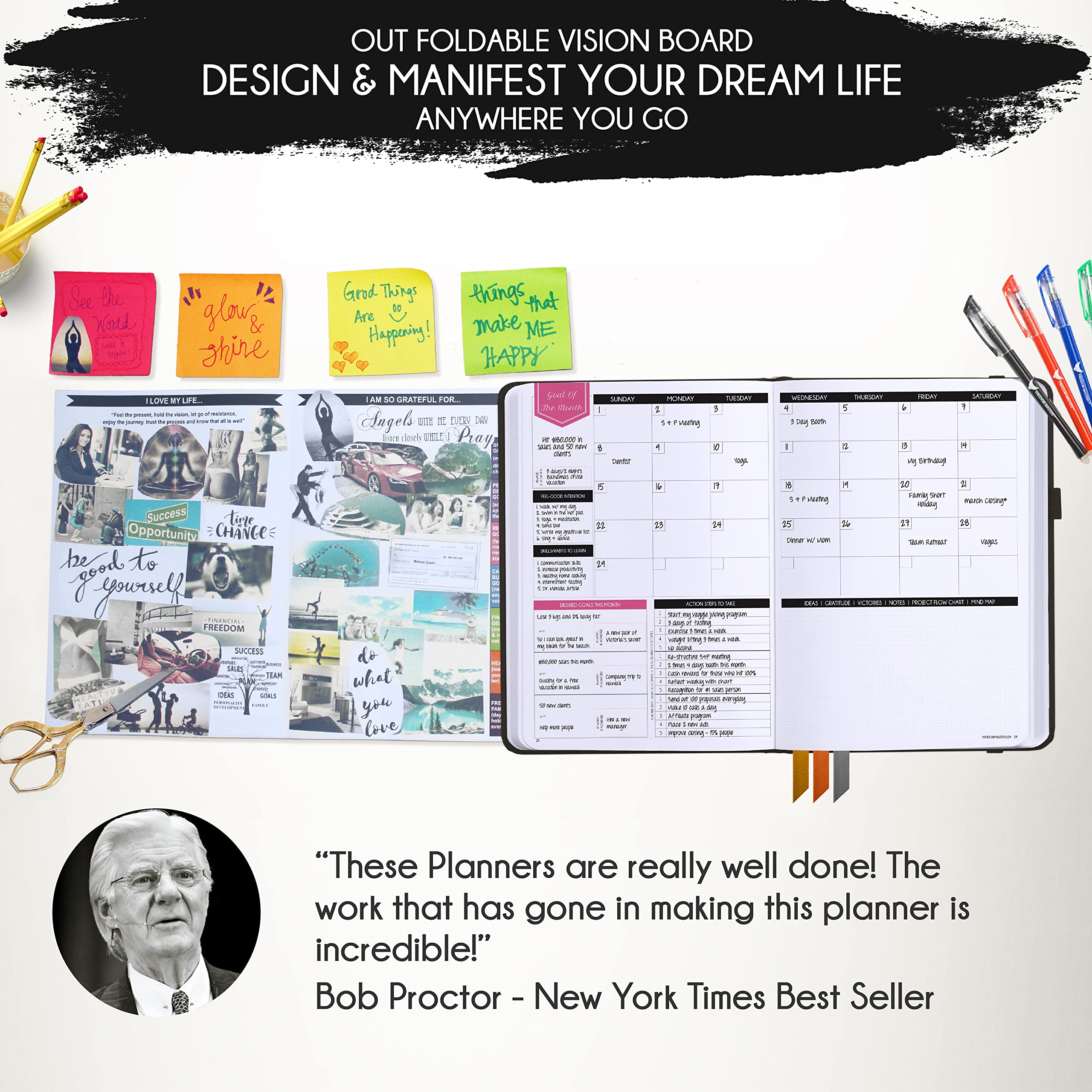 Law of Attraction Planner 2025 – Undated Hourly, Weekly & Monthly Productivity Planner for Goal Setting | 12-Month Life & Gratitude Journal with Foldable Vision Board, Gift Box & Stickers – Perfect for Manifestation, Self-Improvement & Daily Organization