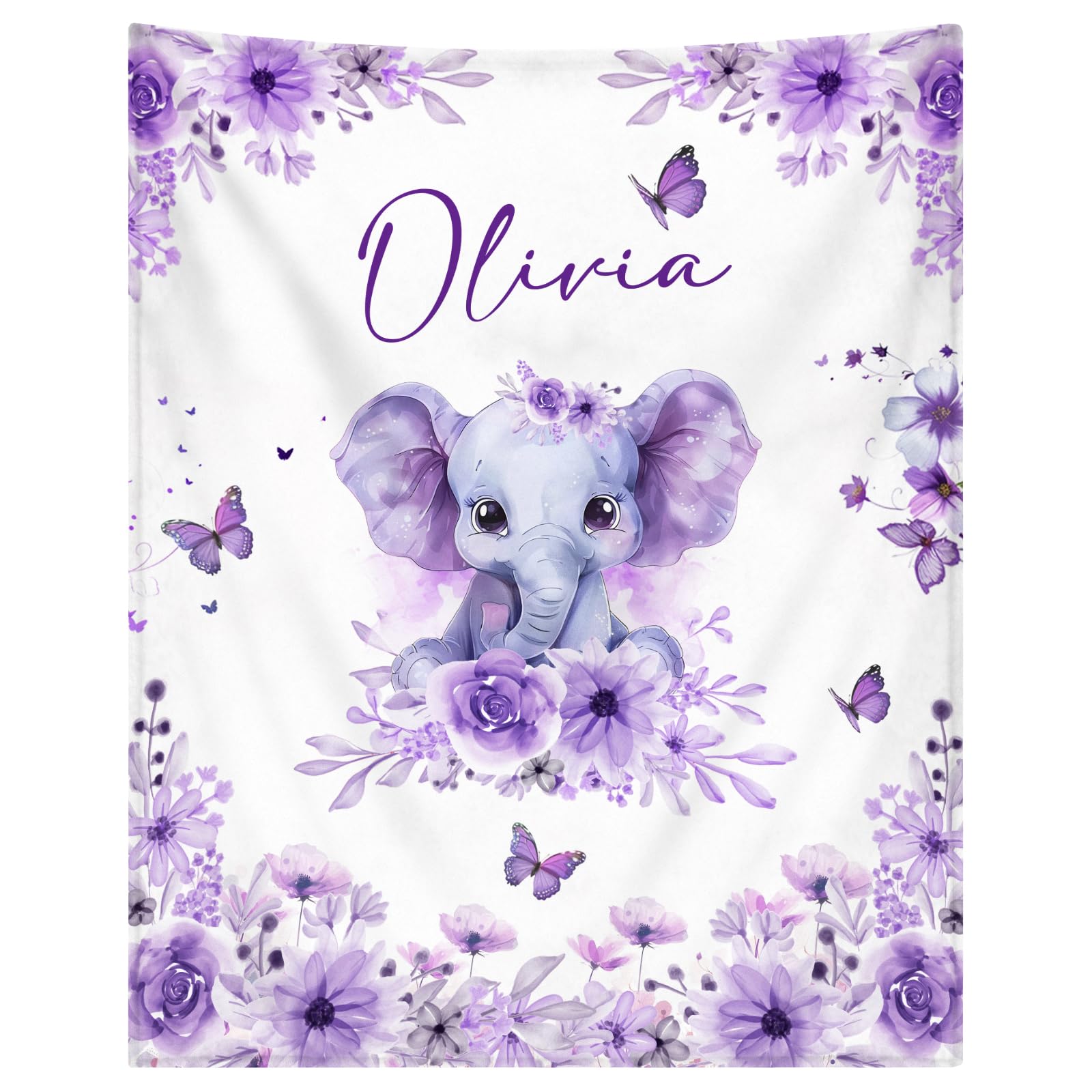Personalized Baby Blanket with Name - Custom Elephant Design Soft Blanket for Newborns, Infants & Toddlers | Perfect Baby Shower Gift, Birthday Present & Christmas Keepsake | Nursery Essential, Swaddle Wrap & Stroller Accessory for Girls & Boys