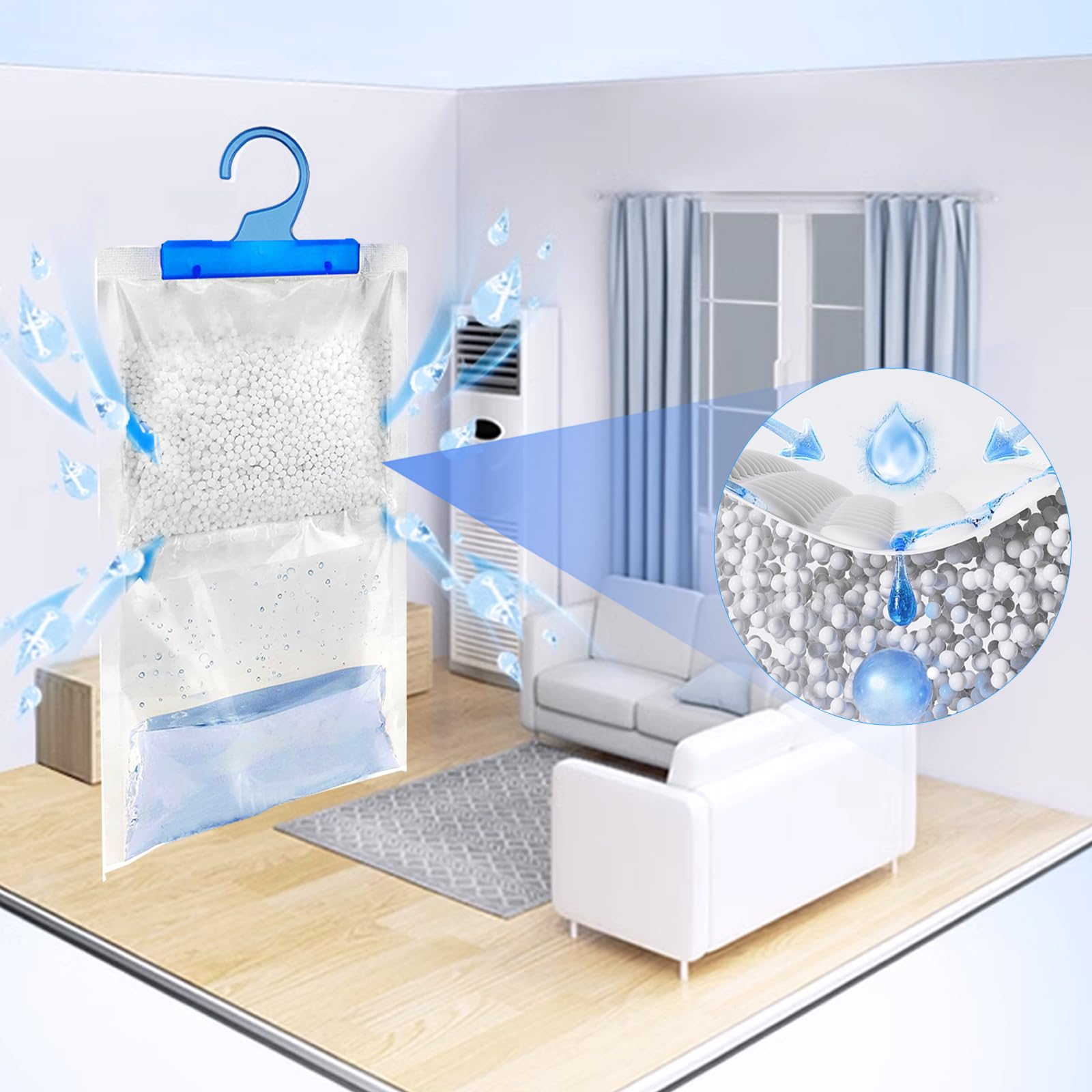 12 Pack Hanging Dehumidifier Bags for Closet - Moisture Absorber & Mold Preventer for Bedroom, Bathroom, Basement, Garage, Wardrobe, Caravan & Shed - Ideal for Damp Spaces & Humid Areas