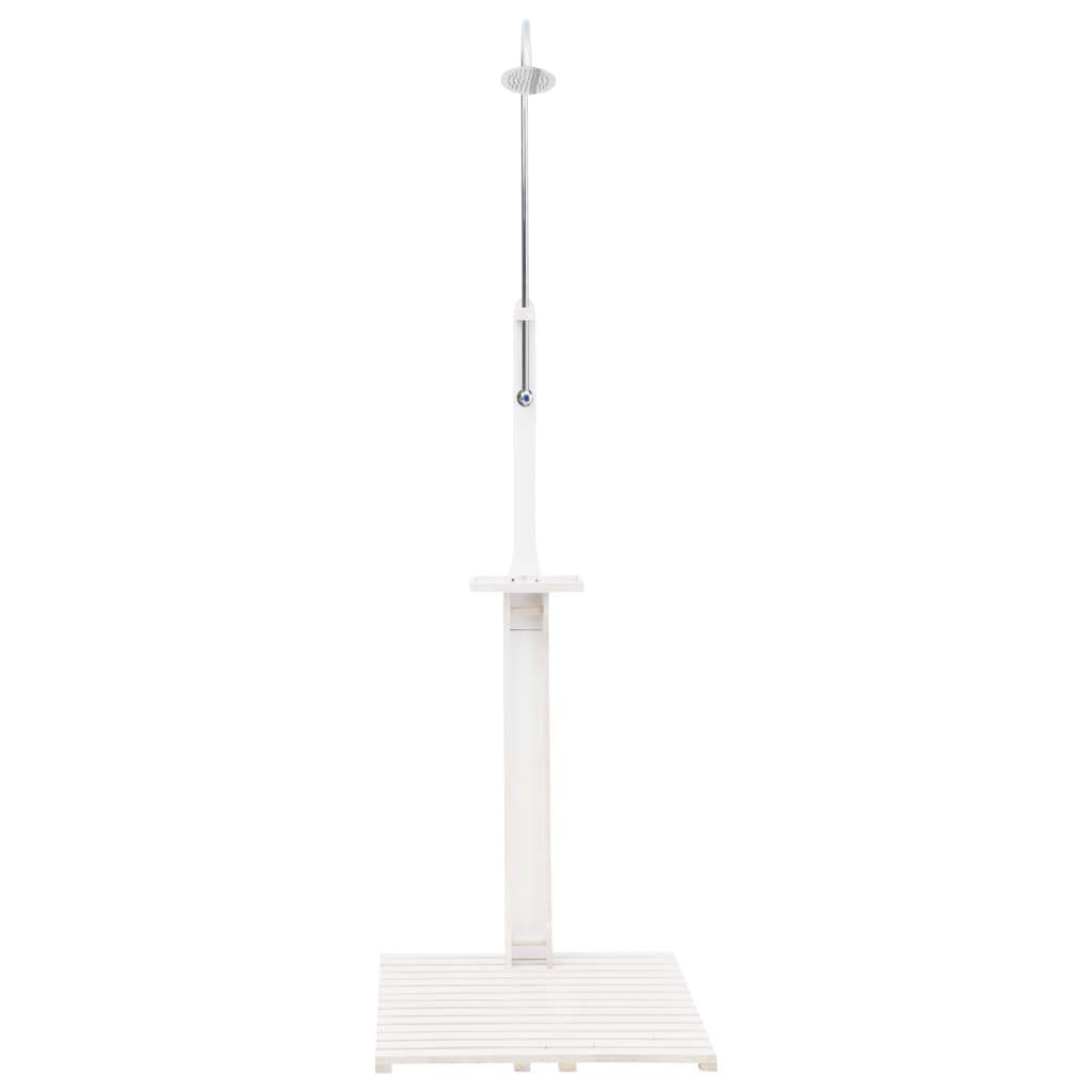 CHARMMA Outdoor Shower with Solid Teak Wood Stand & Steel Shower Head - Freestanding Garden Shower for Poolside, Beach, Backyard - Weather-Resistant White Outdoor Shower 29.5