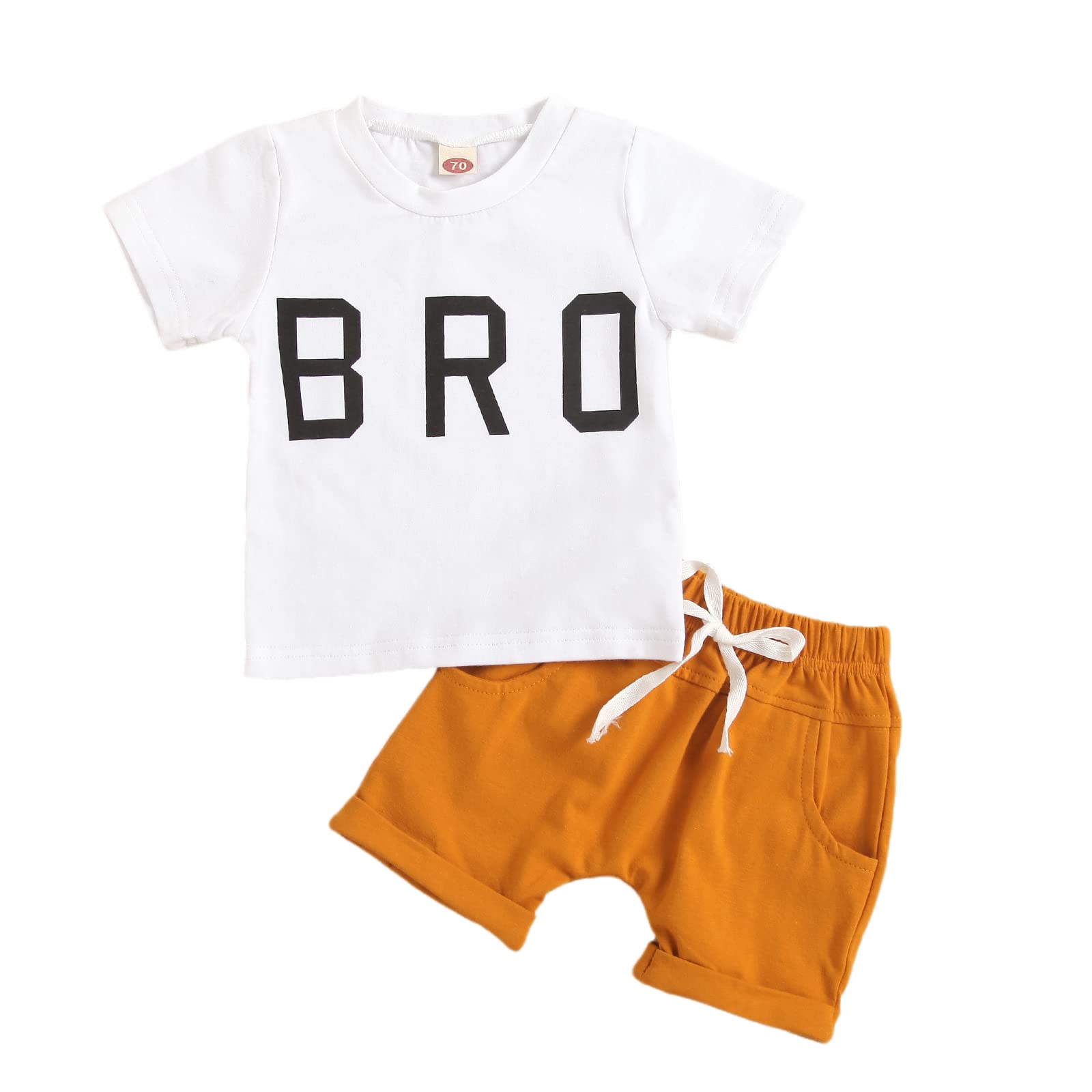 Newborn Baby Boy Summer Outfit - BRO Letter Printed Cotton T-Shirt & Pocket Shorts Set | Cute Casual Wear for Infants, Photo Shoots & Outdoor Play