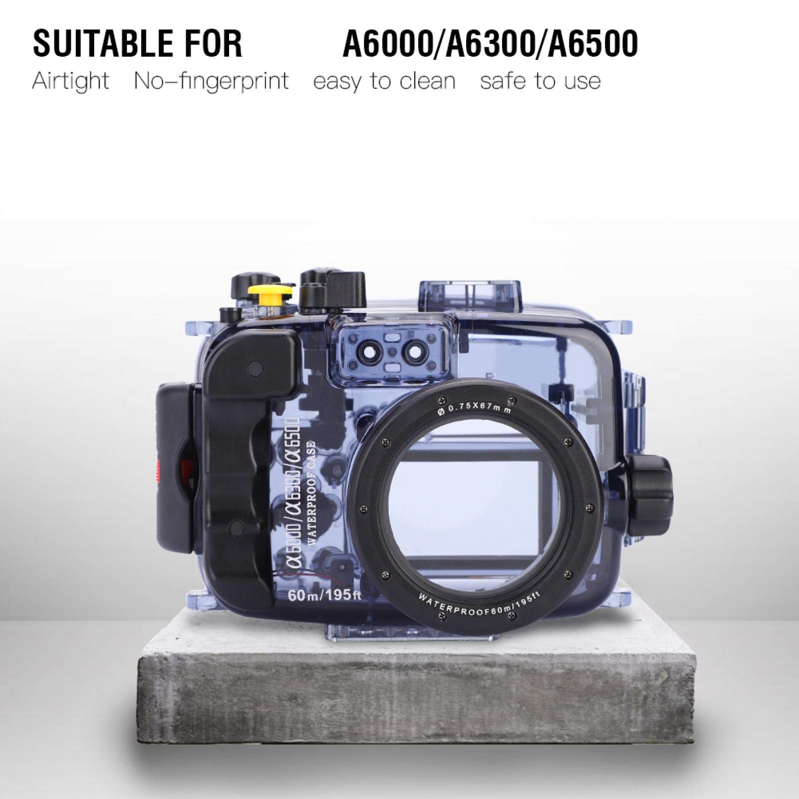 **60m/195ft Waterproof Underwater Camera Housing Case for Sony A6000/A6300/A6500 – Diving, Snorkeling & Action Sports Protection with Cold Shoe Mount**