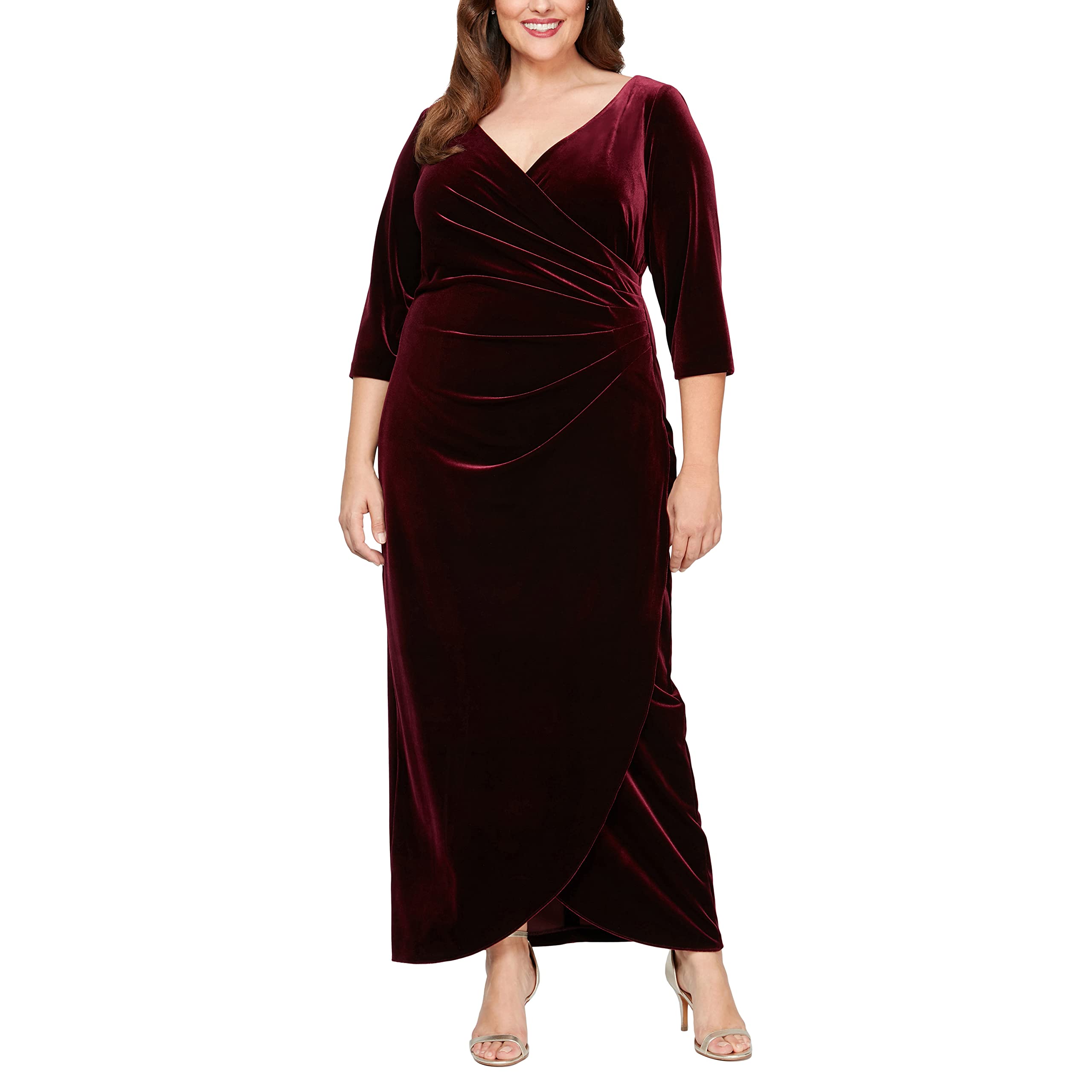 Alex Evenings Women's Plus Size Long Velvet Evening Dress for Parties, Weddings & Special Occasions