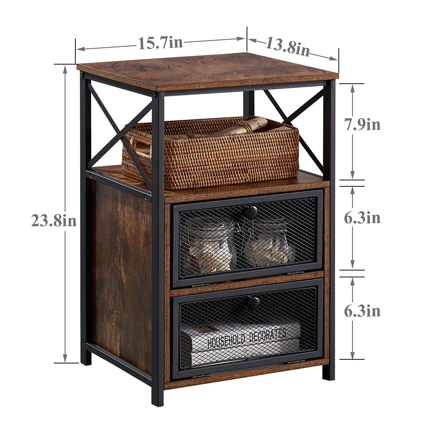 Modern Night Stand with Storage & Flip Drawer - Set of 2 Brown End Tables for Bedroom, Living Room & Lounge - Space-Saving Nightstand with Door for Small Apartments & Dorm Rooms