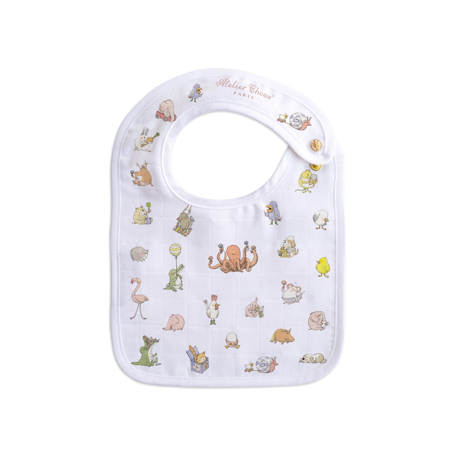 Atelier Choux Baby Bib with Gold Snaps - Premium Soft Cotton Drool Bib for Newborns & Infants - Perfect for Feeding, Teething, and Everyday Use
