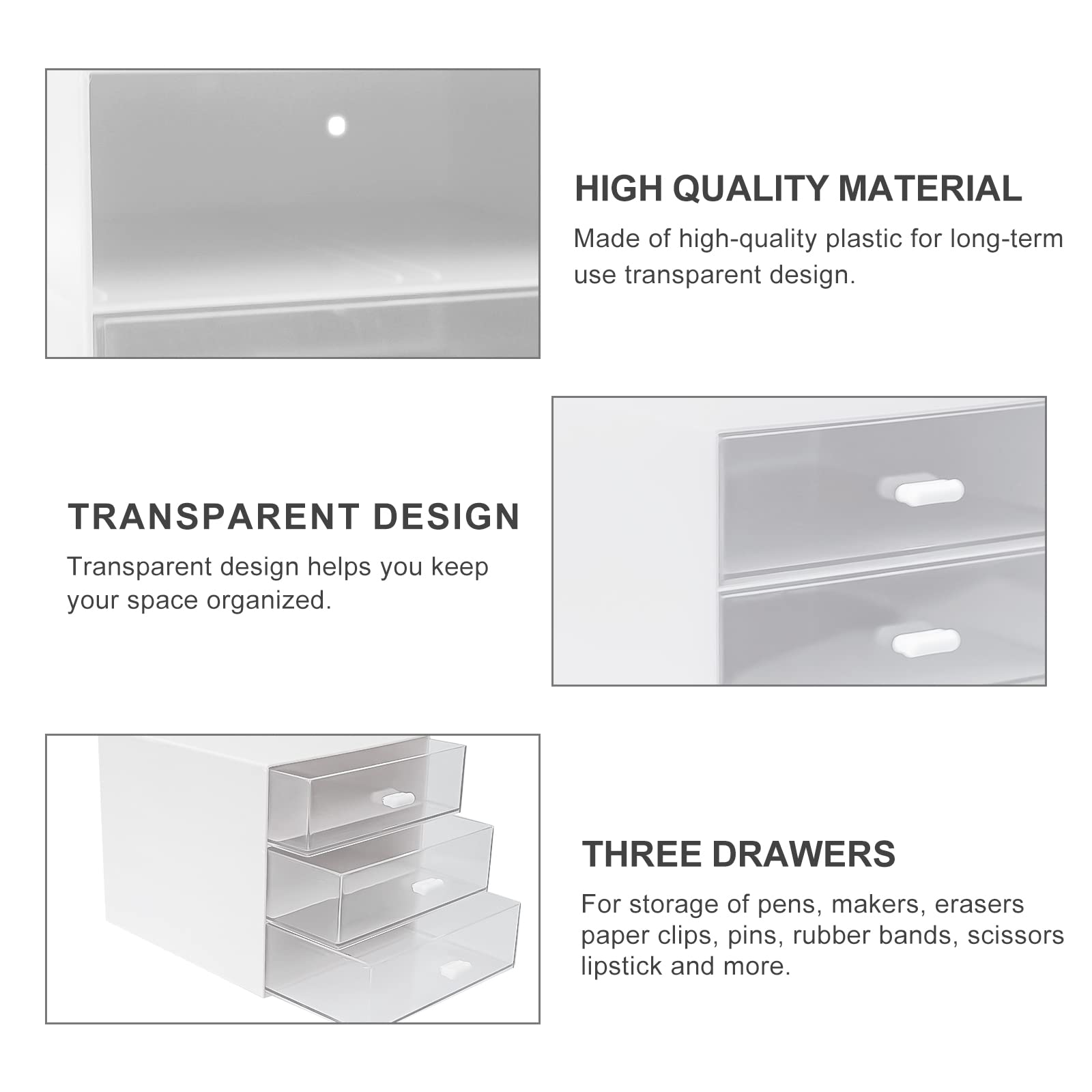 3-Drawer White Plastic Desk Organizer with Storage Box - Office, School & Home Stationery Supplies for Pencils, Pens & Paper Clips - Perfect for Workspace, Study Desk & Home Office Organization