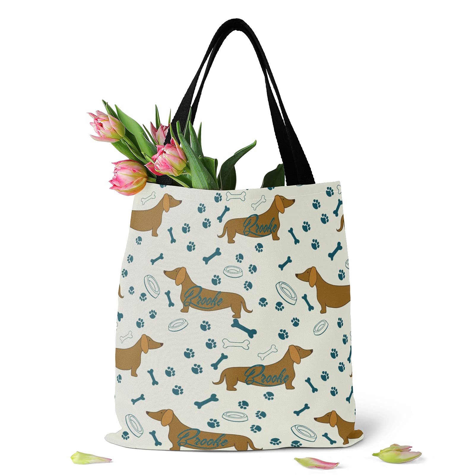 Personalized Paw Print Tote Bag - Brown Canvas Shopping Bag for Travel & Daily Use
