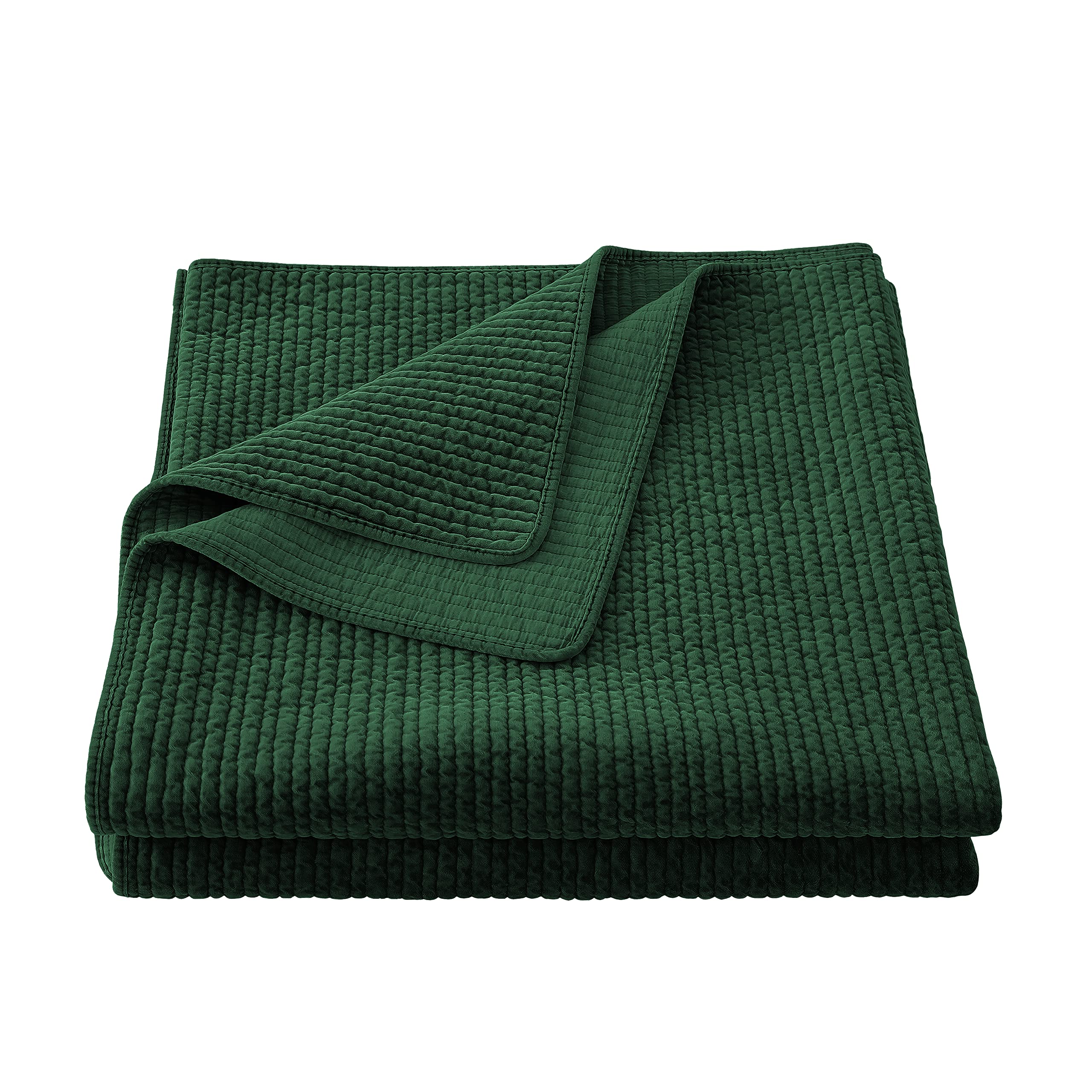 Luxury Stonewashed Cotton Velvet Quilt King Size - Emerald Green Solid Color Bedding Set | Classic Traditional Rustic Style | Soft Lightweight Comforter for Master Bedroom, Guest Room & Cozy Home Decor