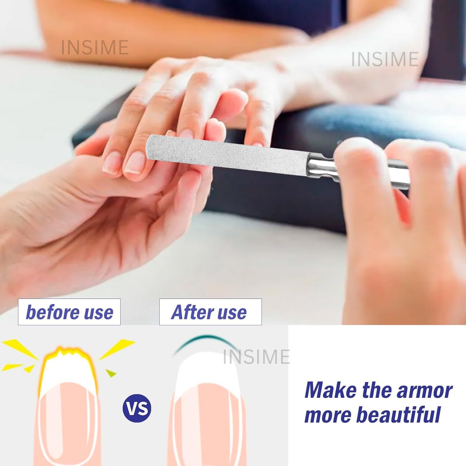 INSIME Stainless Steel Nail File & Buffer - Professional Manicure Pedicure Tool for Women, Heavy Duty Reusable Nail Shaper for Natural & Artificial Nails - Perfect for Home Salon, Travel & DIY Nail Care