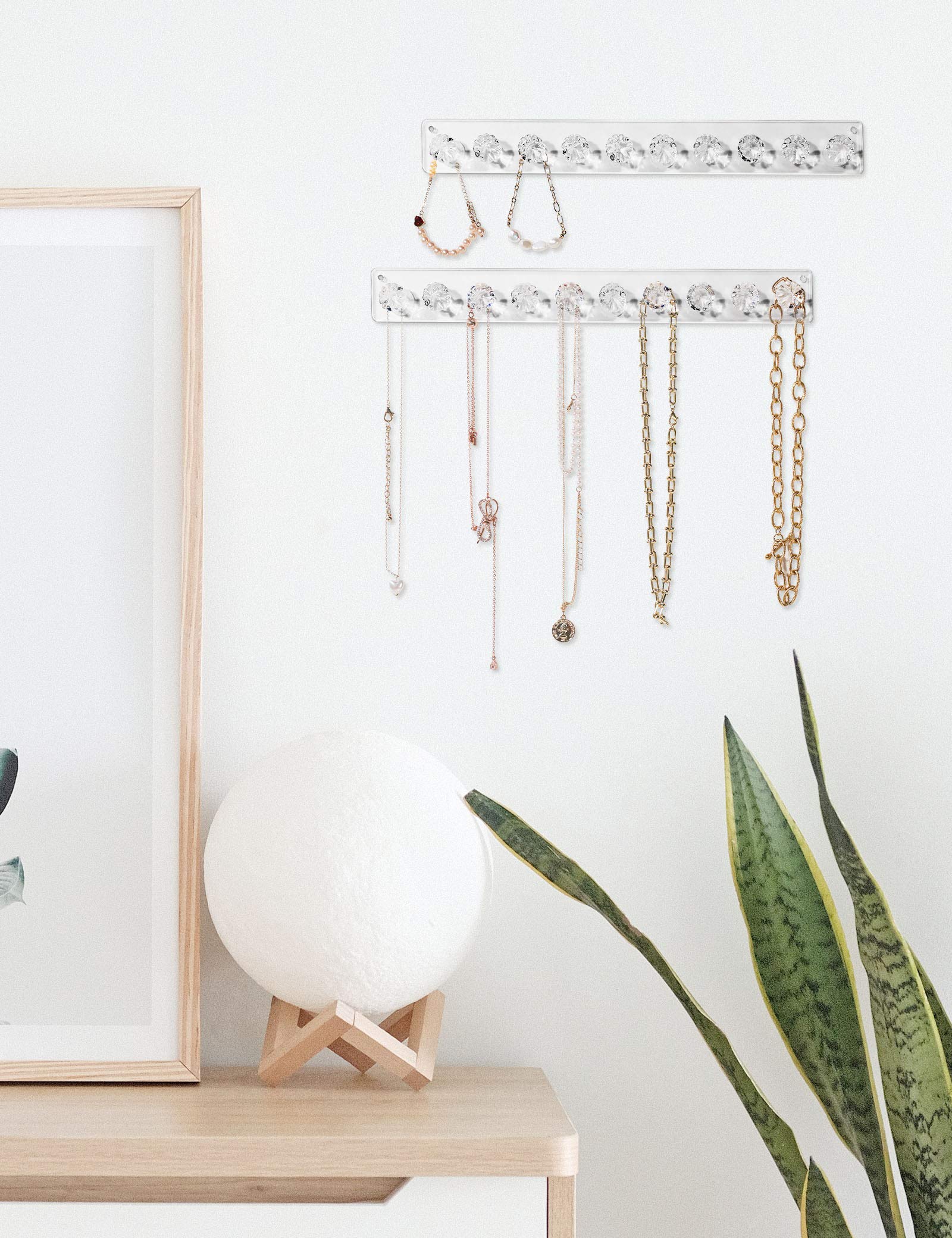 Zreal Acrylic Necklace Holder & Wall Jewelry Organizer - 10 Seashell-Shaped Hooks for Necklaces, Bracelets & Earrings (2-Pack Clear) - Perfect for Bedroom, Bathroom & Closet Organization