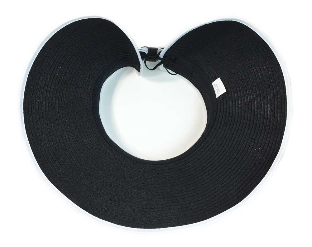 Straw Roll Up Sun Visor Hat with Bow - UPF Sun Protection for Women, Foldable Travel Beach Hat for Outdoor Sports, Hiking & Summer Vacations (Black)