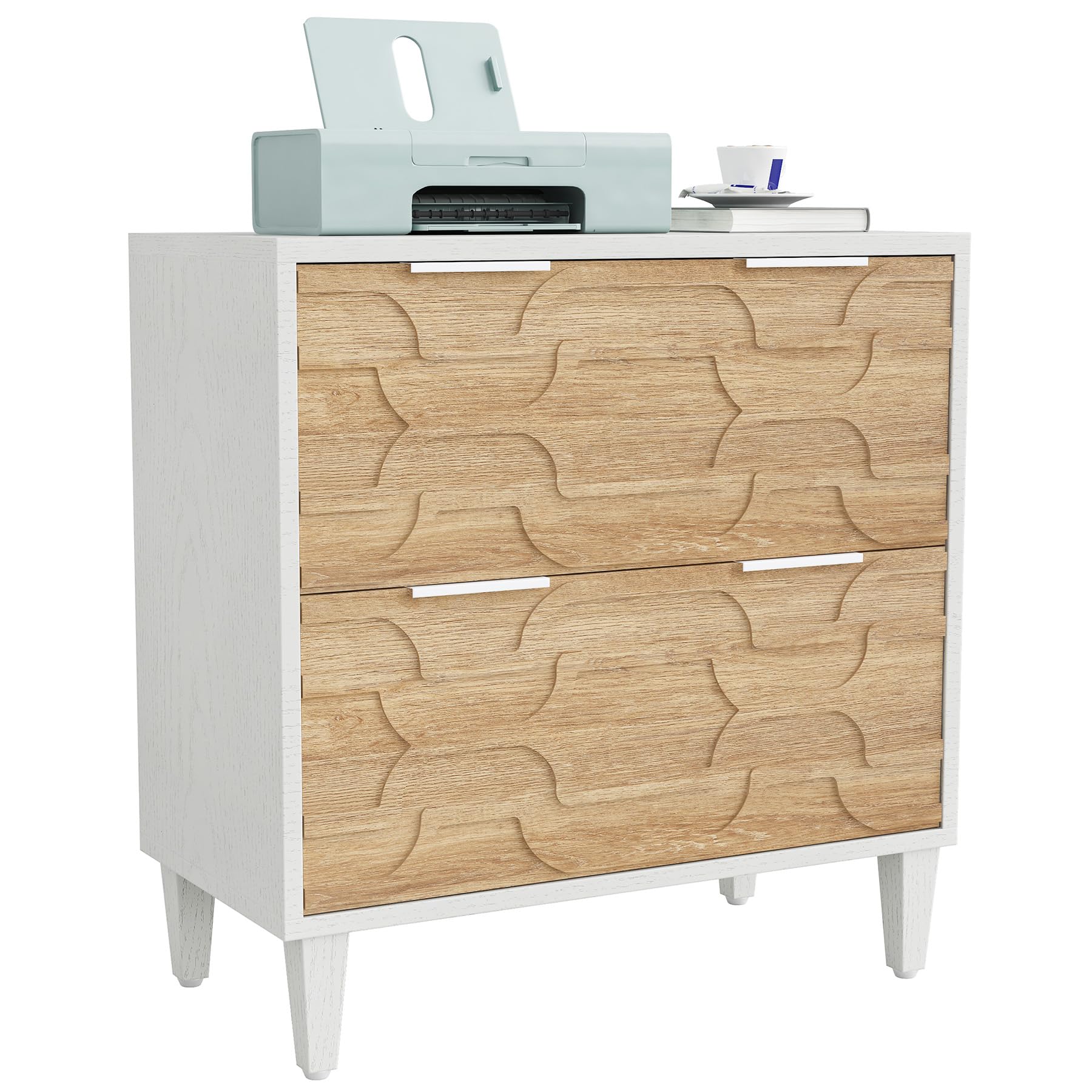 Tribesigns 2-Drawer Lateral File Cabinet for A4/Letter/Legal Size Documents - Office Storage Cabinet & Printer Stand with Storage Drawer - White & Walnut Finish for Home Office Organization