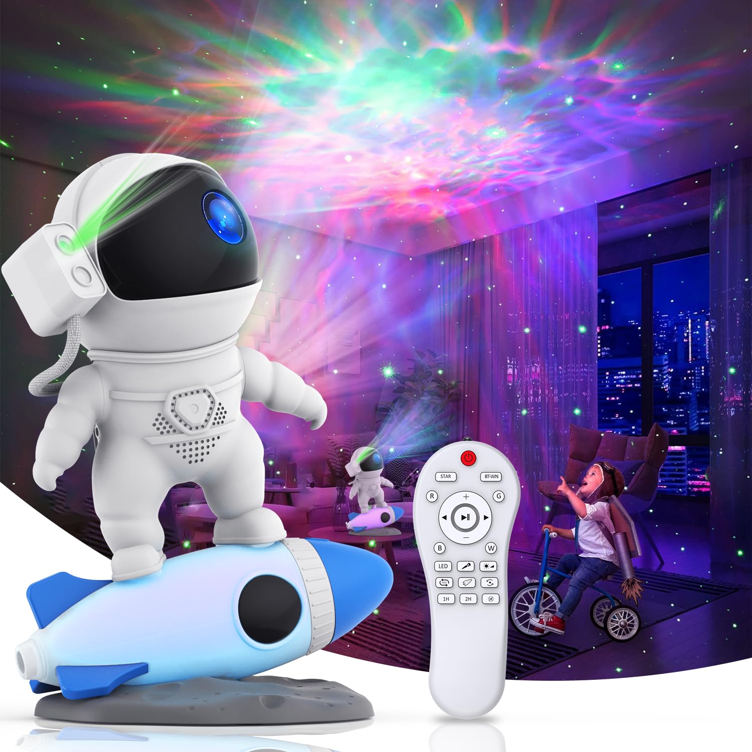Astronaut Star Projector Galaxy Light - LED Nebula Night Light for Kids & Adults, Remote Control Star Projector with Bluetooth Speaker & White Noise for Bedroom Decor | Perfect for Nursery, Meditation & Relaxation