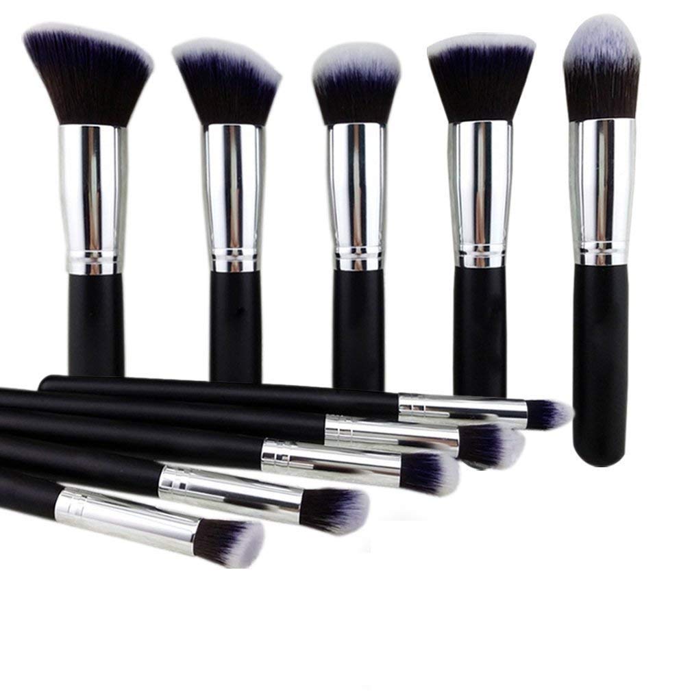Soft Bristle 10-Piece Black Makeup Brush Set with Pink Beauty Blender - Perfect for Professional & Home Makeup