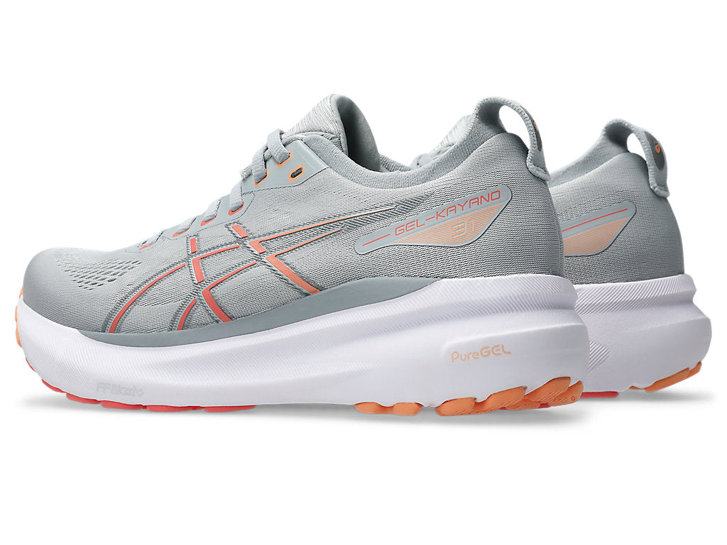ASICS Women's GEL-Kayano 31 Wide Running Shoes - Piedmont Grey/Papaya | Stability & Cushion for Road Running, Jogging, Gym Workouts