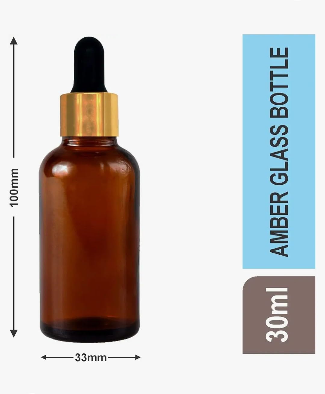 30ml Amber Glass Bottle with Dropper & Golden Ring - Refillable Essential Oil Bottles for DIY Perfumes, Aromatherapy, Skincare (Pack of 6) | Perfect for Travel, Gifts & Home Use