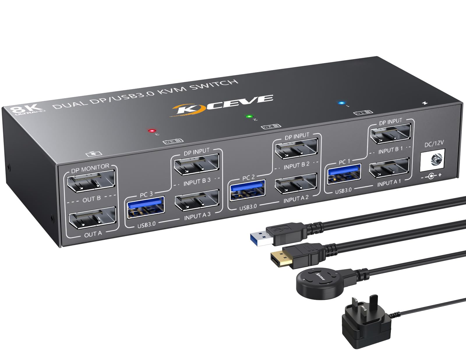 YOUTINGHDAV DP KVM Switch for 2 Monitors & 3 Computers | USB 3.0 4K@144Hz Dual Monitor DisplayPort 1.4 | Share Mouse & Keyboard | Includes Wired Remote & USB/DP Cables | Perfect for Gaming, Office & Multi-Tasking Workstations